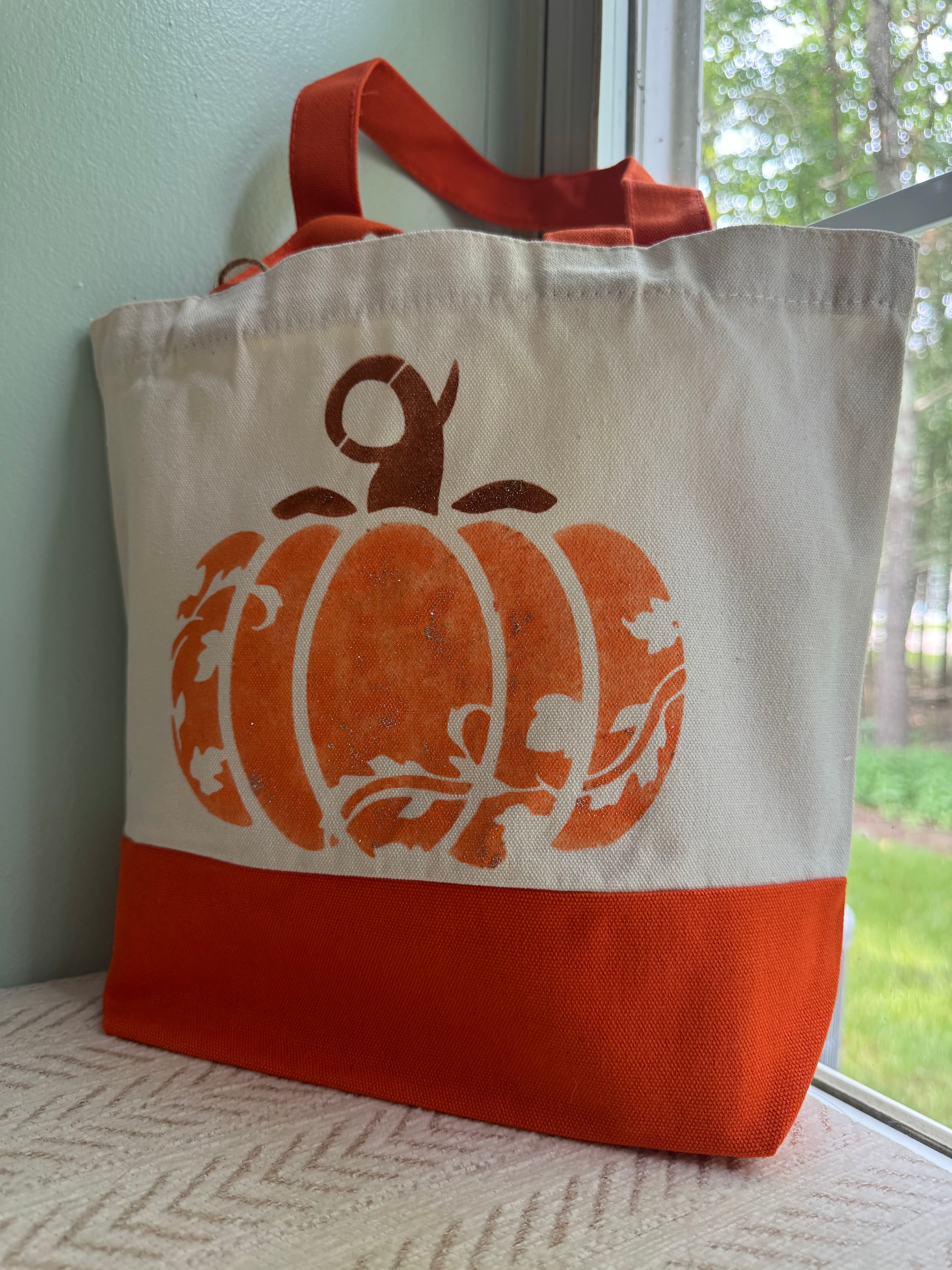 Leaf Silhouette Pumpkin Canvas Tote