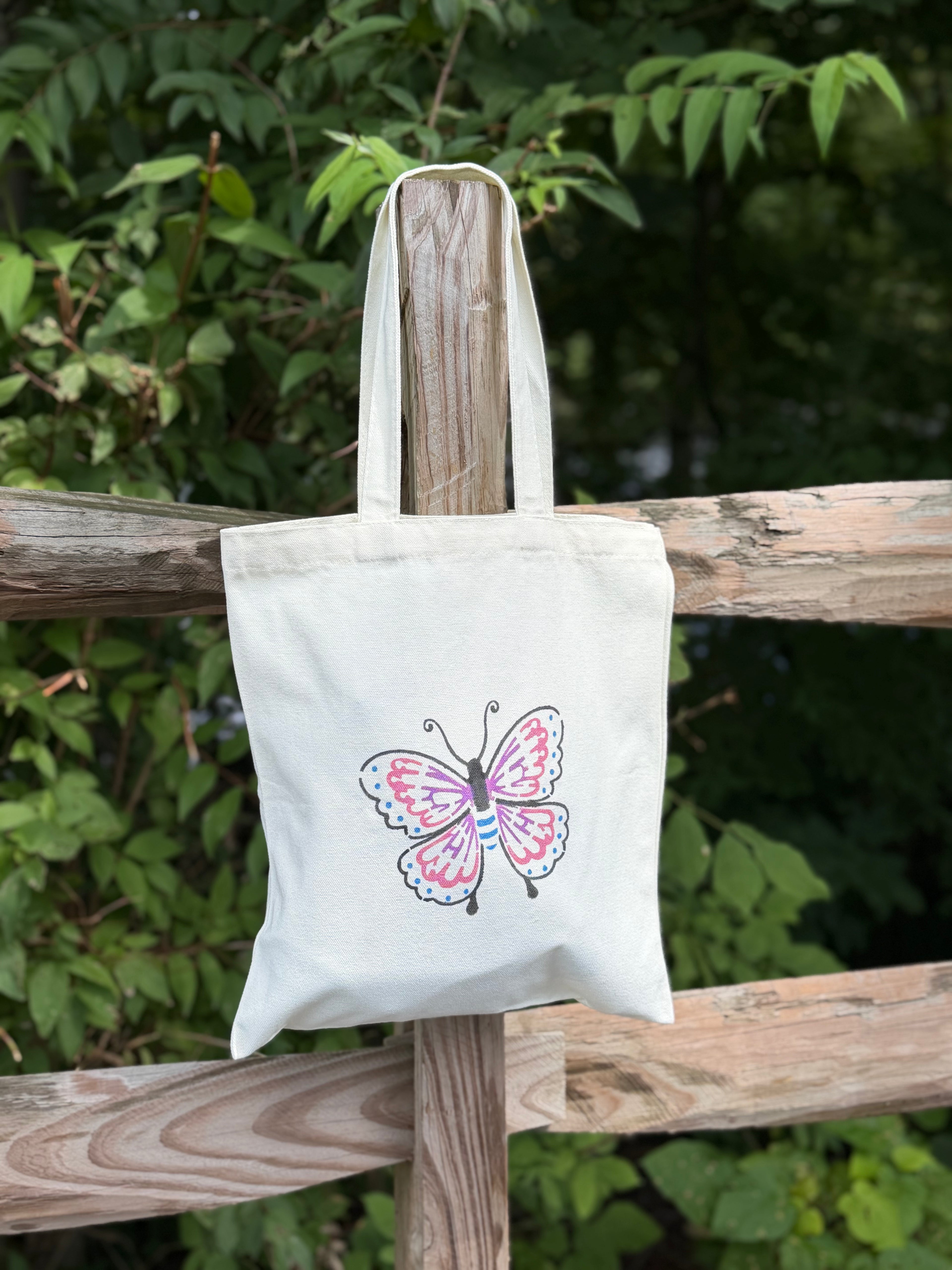 Hand-Painted Butterfly Canvas Tote Bag