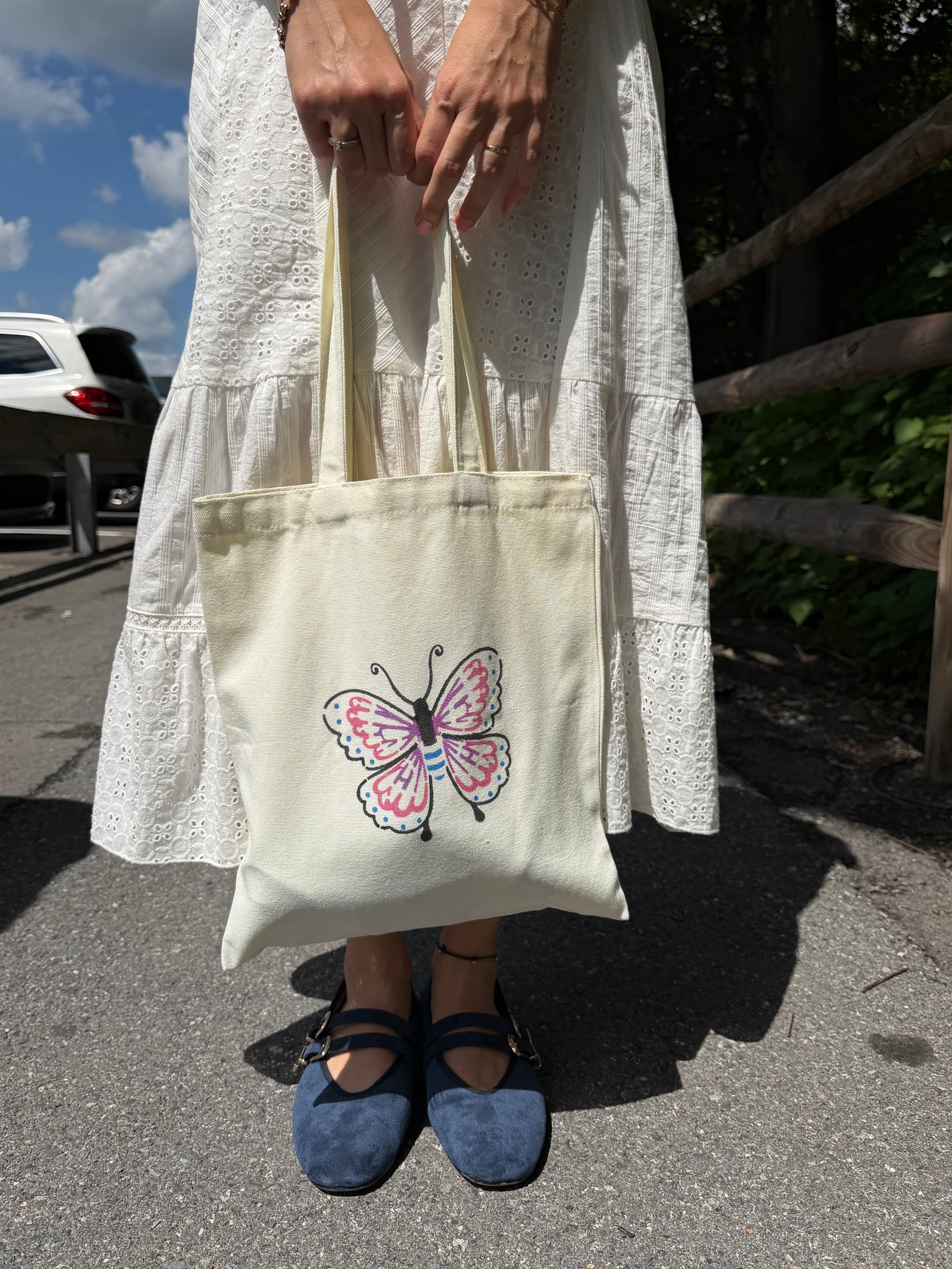 Hand-Painted Butterfly Canvas Tote Bag