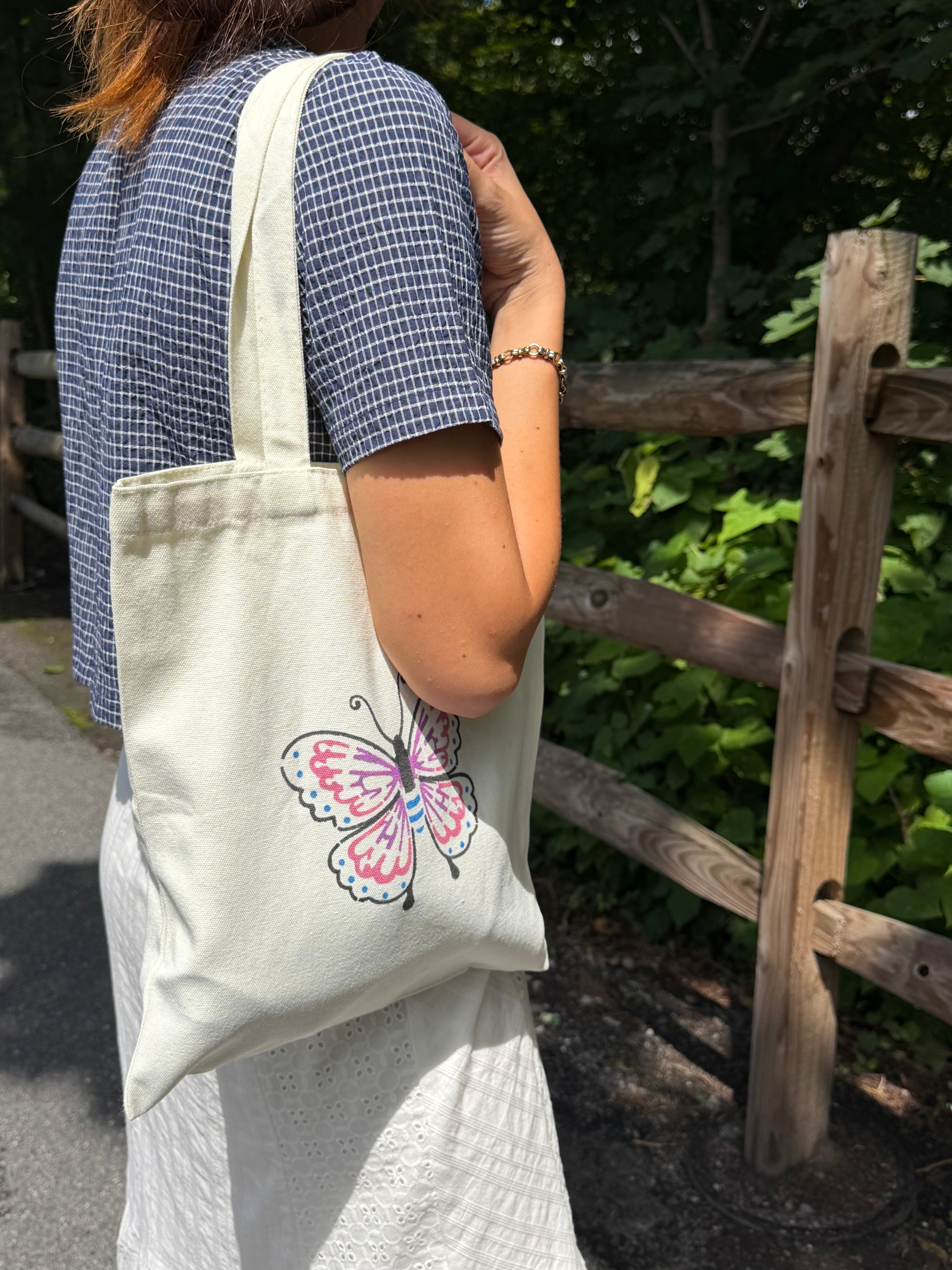 Hand-Painted Butterfly Canvas Tote Bag