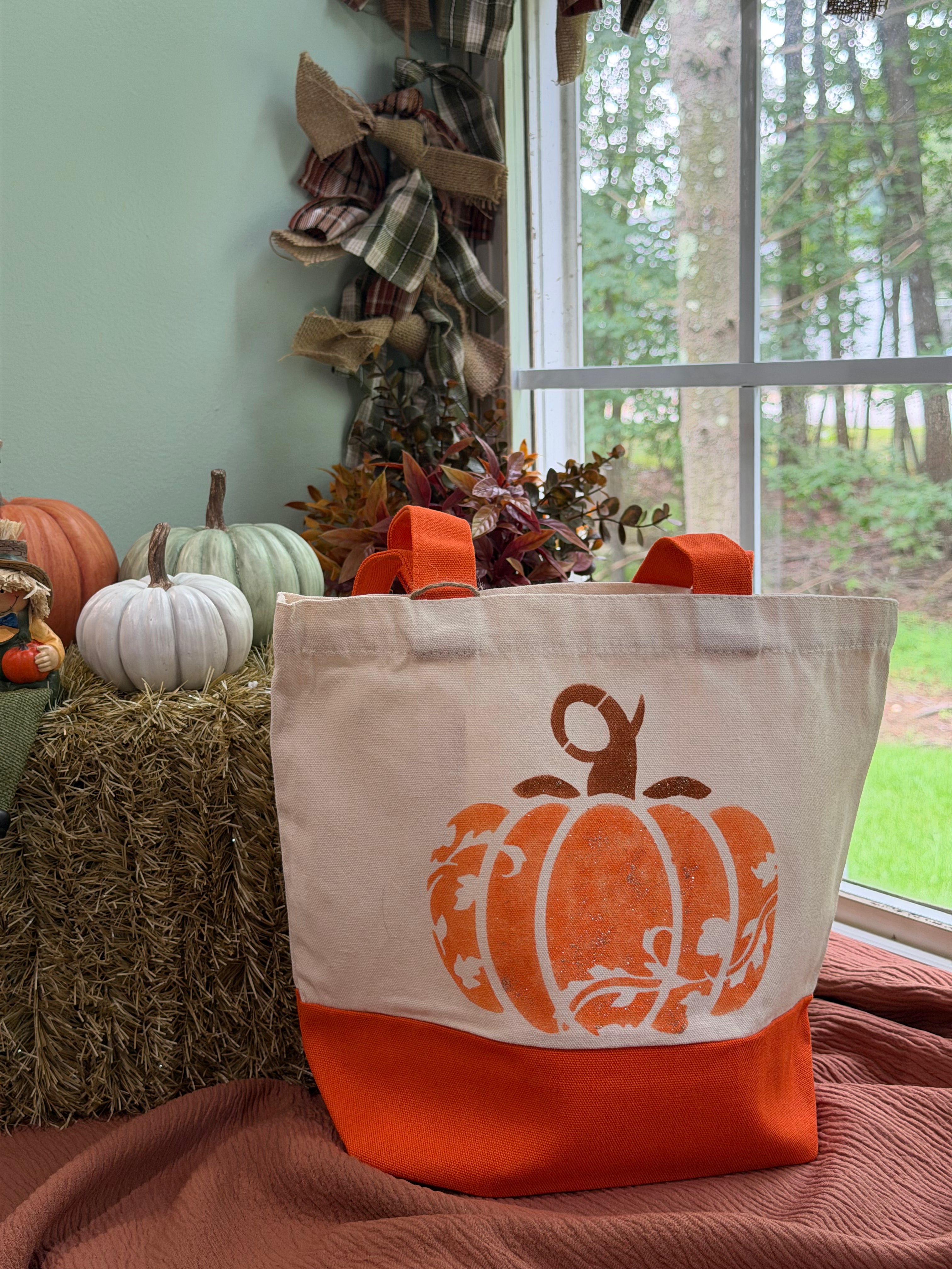Leaf Silhouette Pumpkin Canvas Tote
