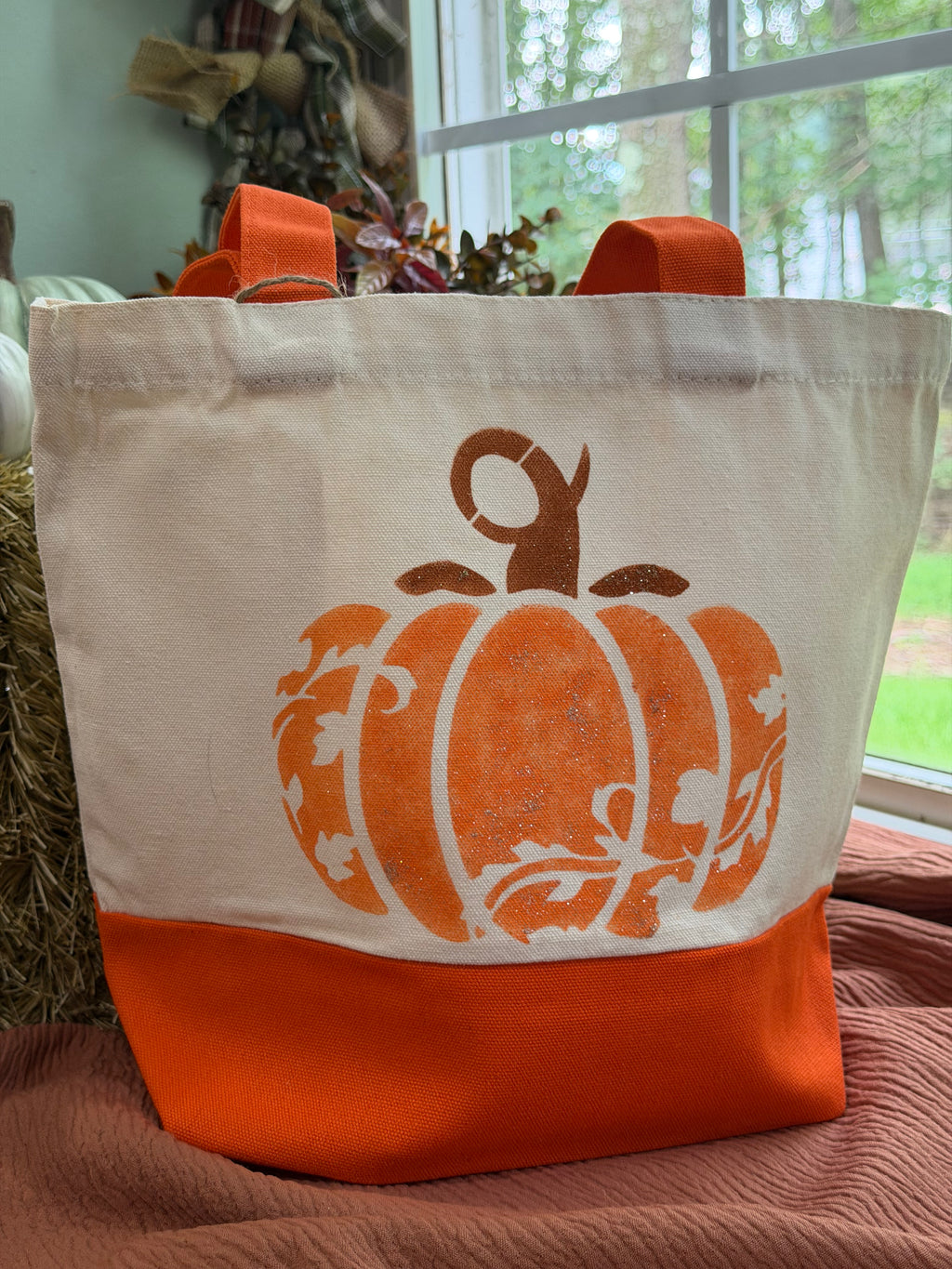 Leaf Silhouette Pumpkin Canvas Tote