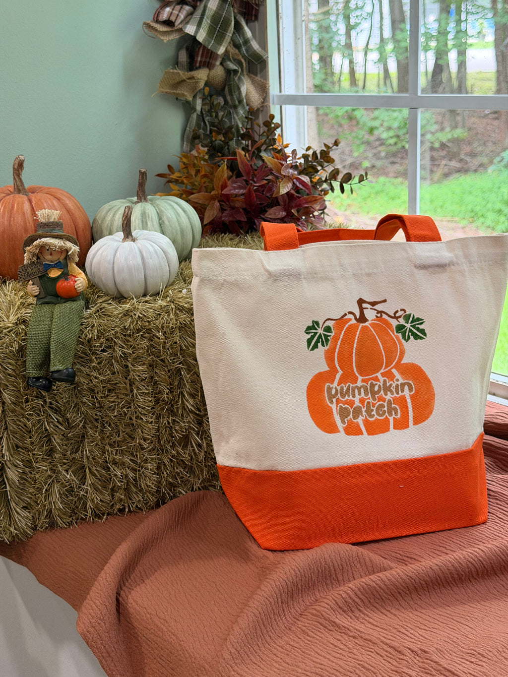 Pumpkin Patch Two-Tone Canvas Tote Bag