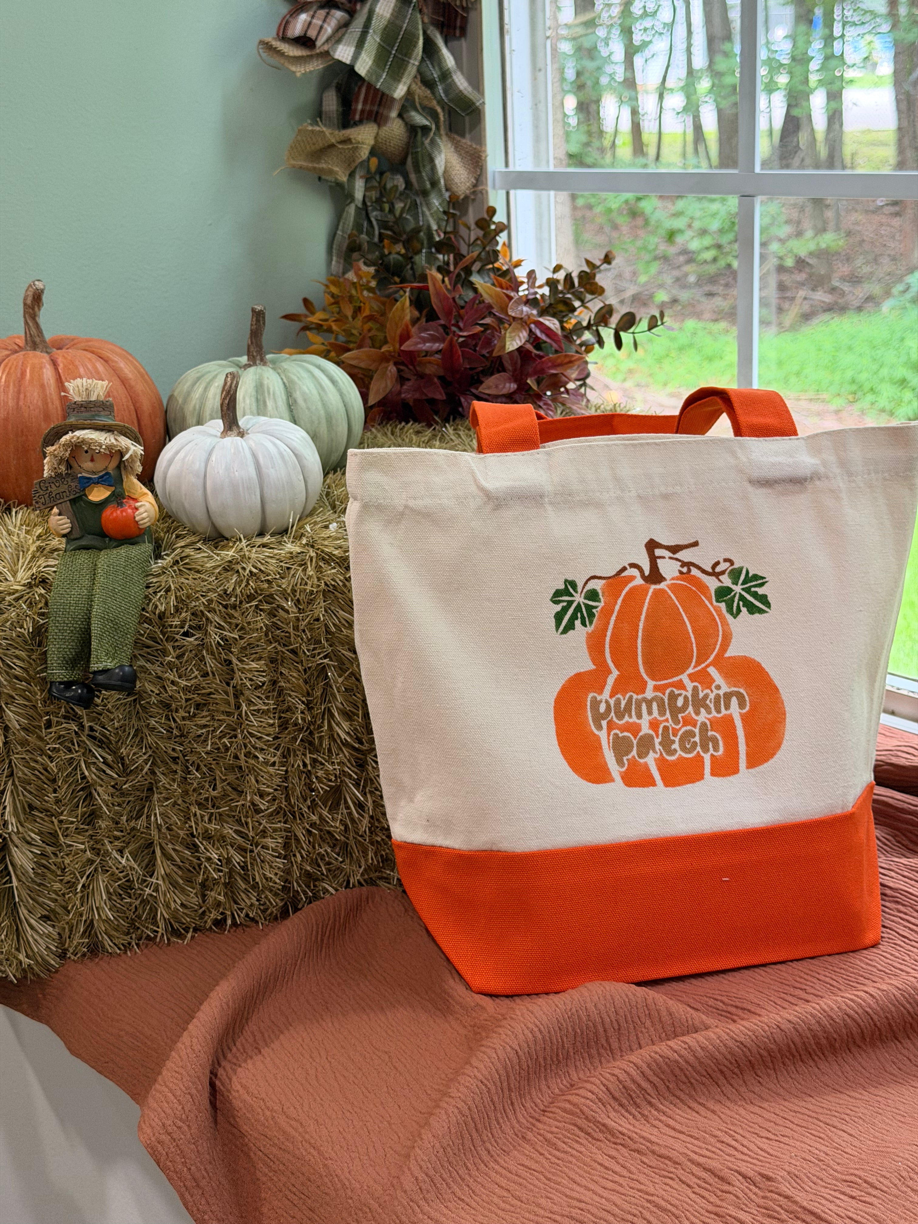 Pumpkin Patch Two-Tone Canvas Tote Bag