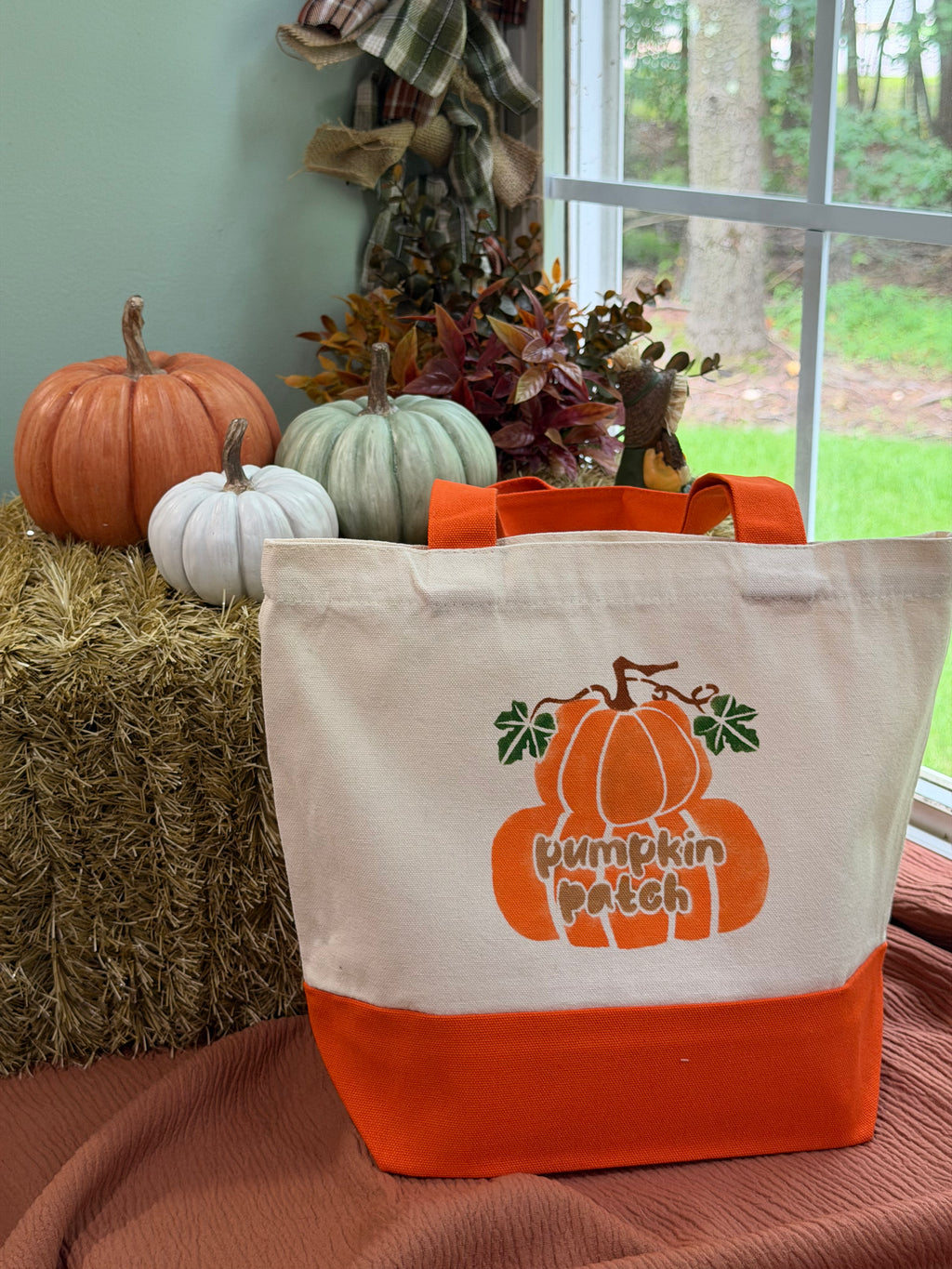 Pumpkin Patch Two-Tone Canvas Tote Bag