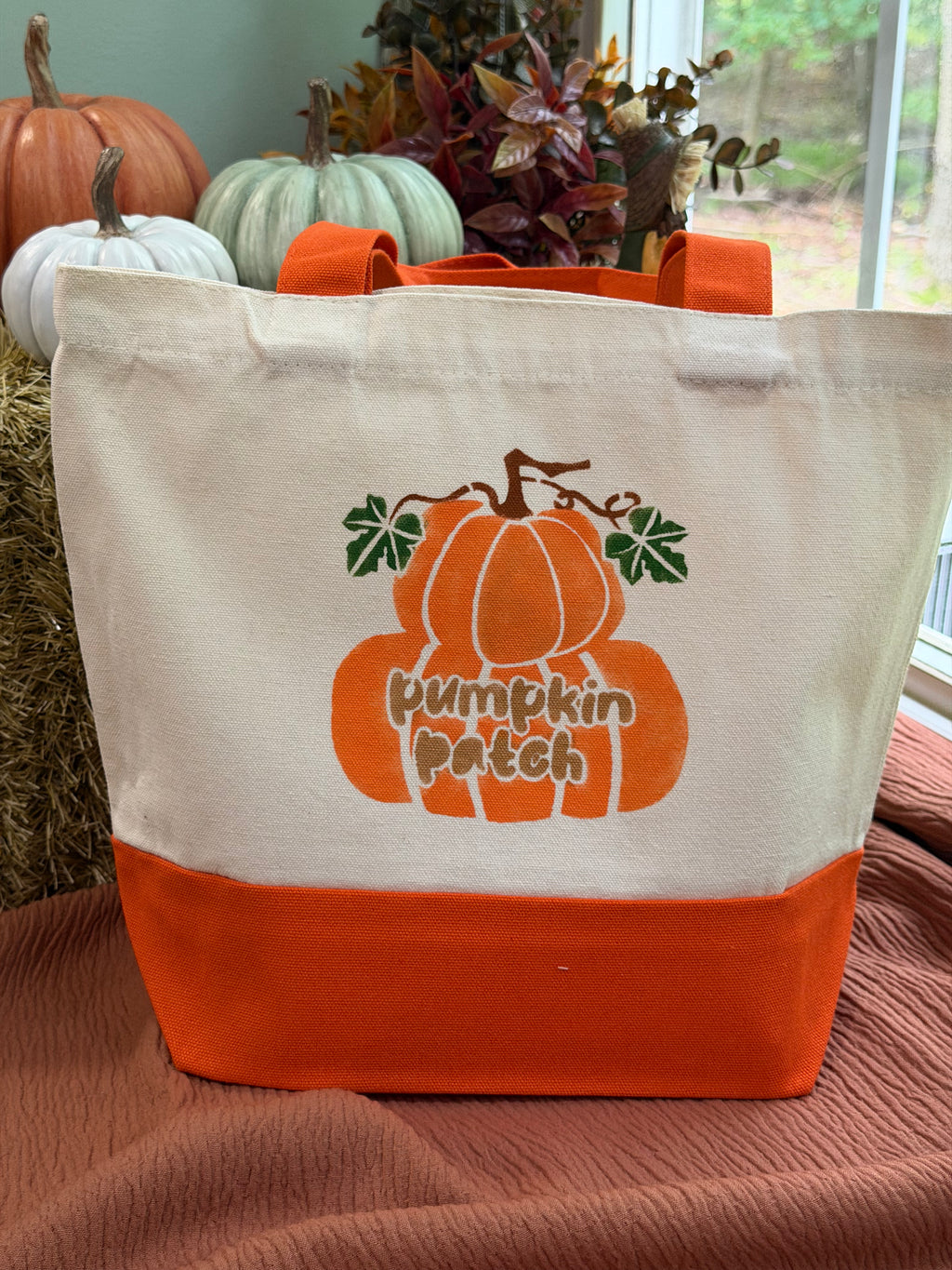 Pumpkin Patch Two-Tone Canvas Tote Bag