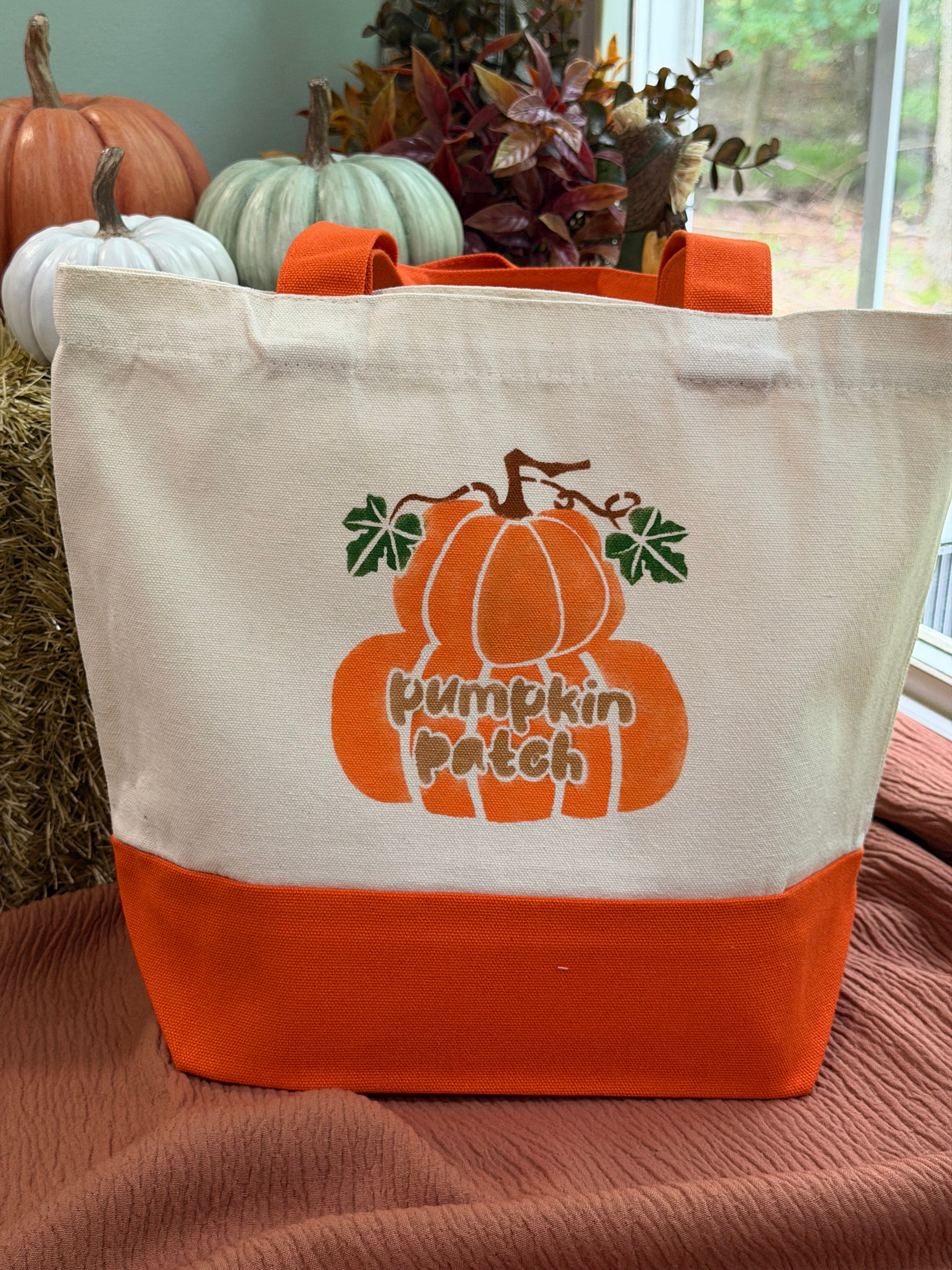Pumpkin Patch Two-Tone Canvas Tote Bag