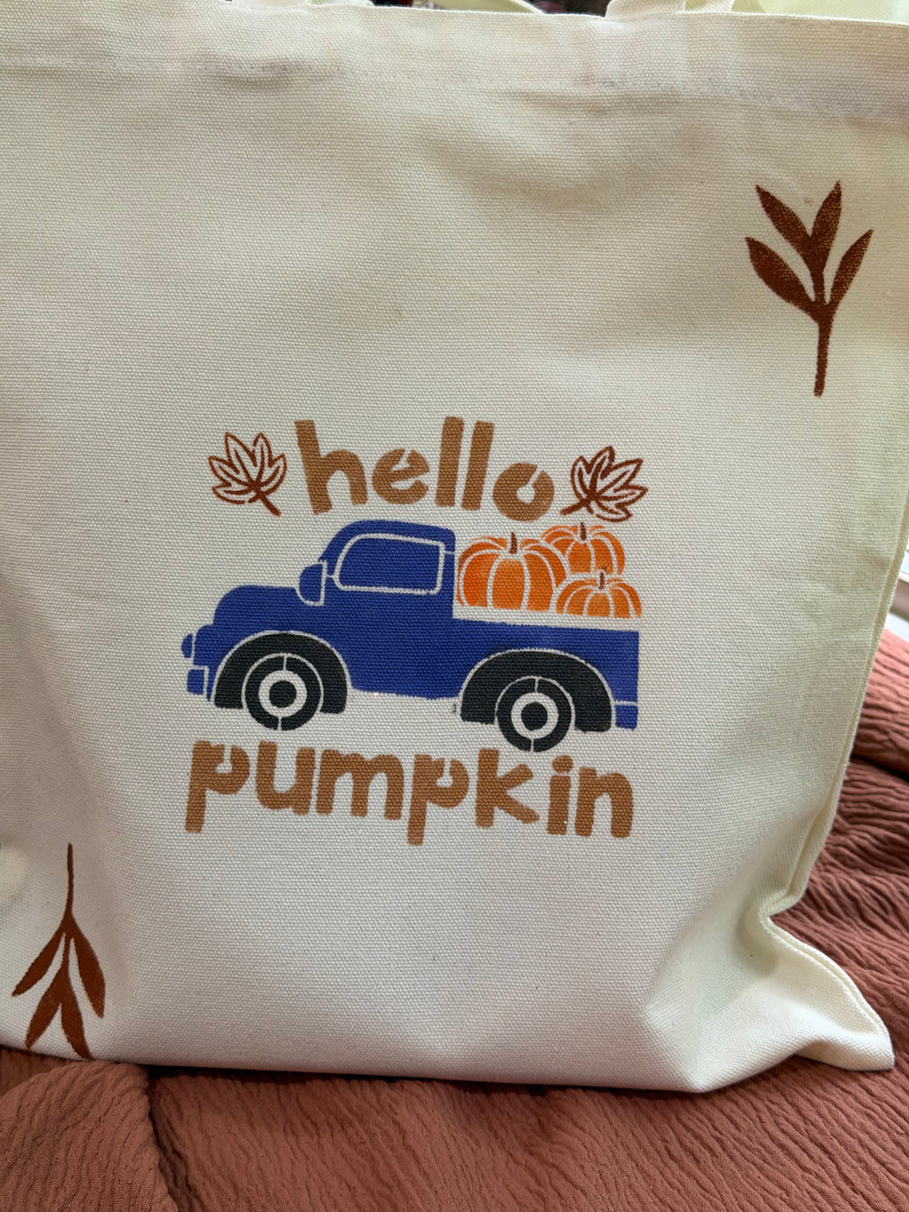 Hello Pumpkin Blue Truck Canvas Tote Bag