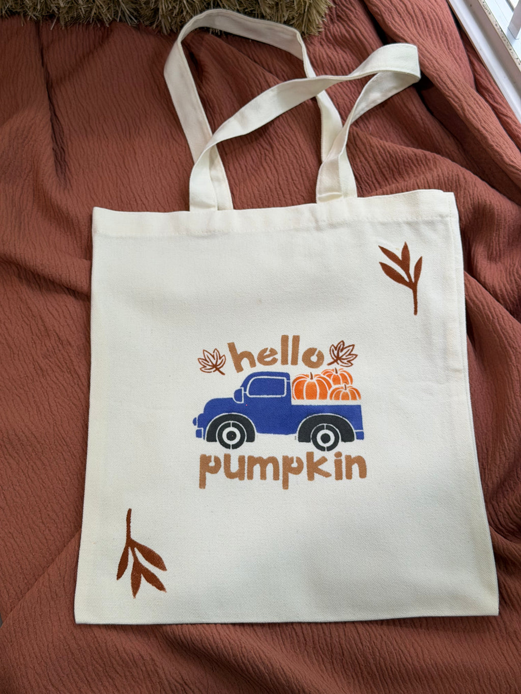 Hello Pumpkin Blue Truck Canvas Tote Bag