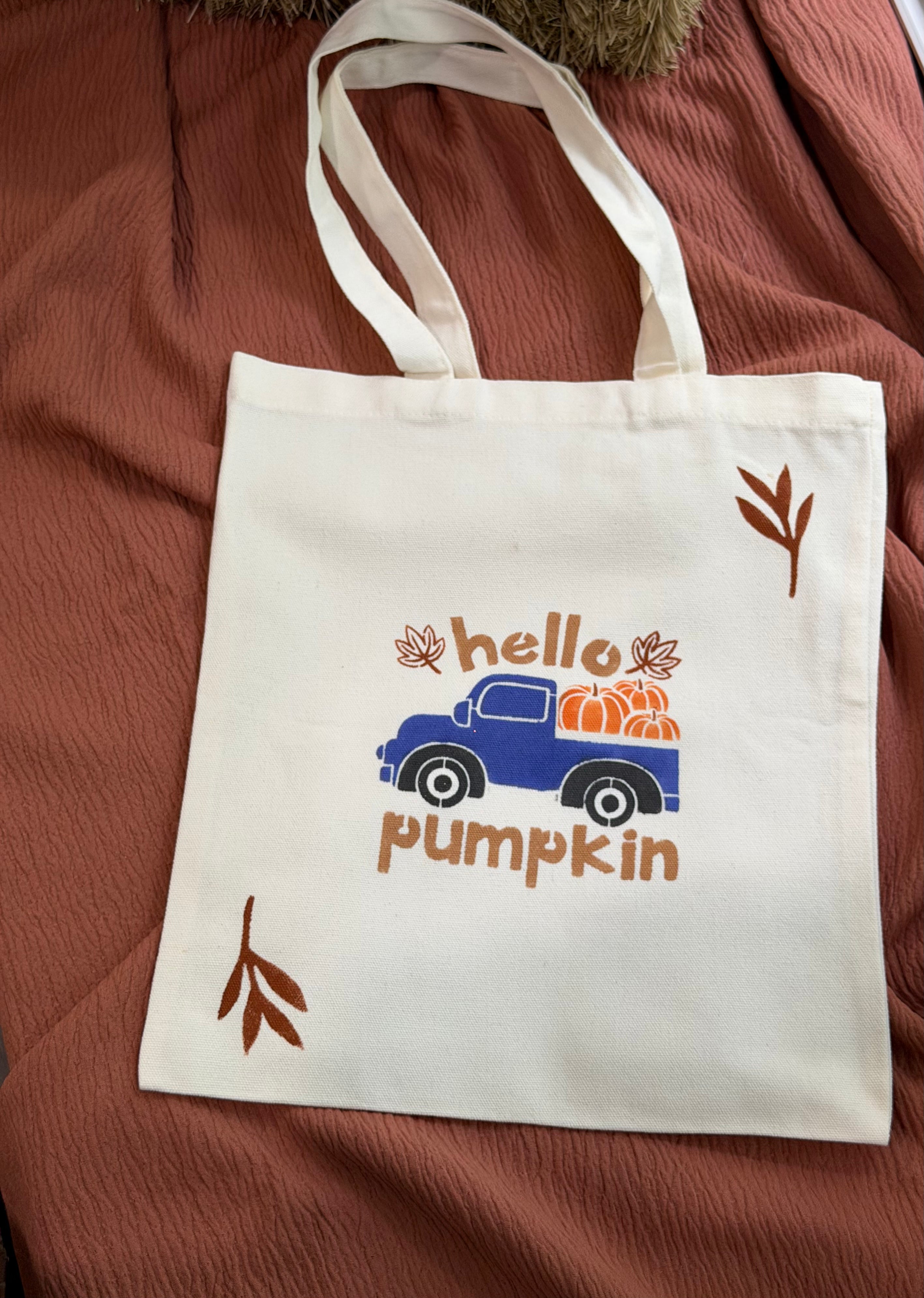 Hello Pumpkin Blue Truck Canvas Tote Bag