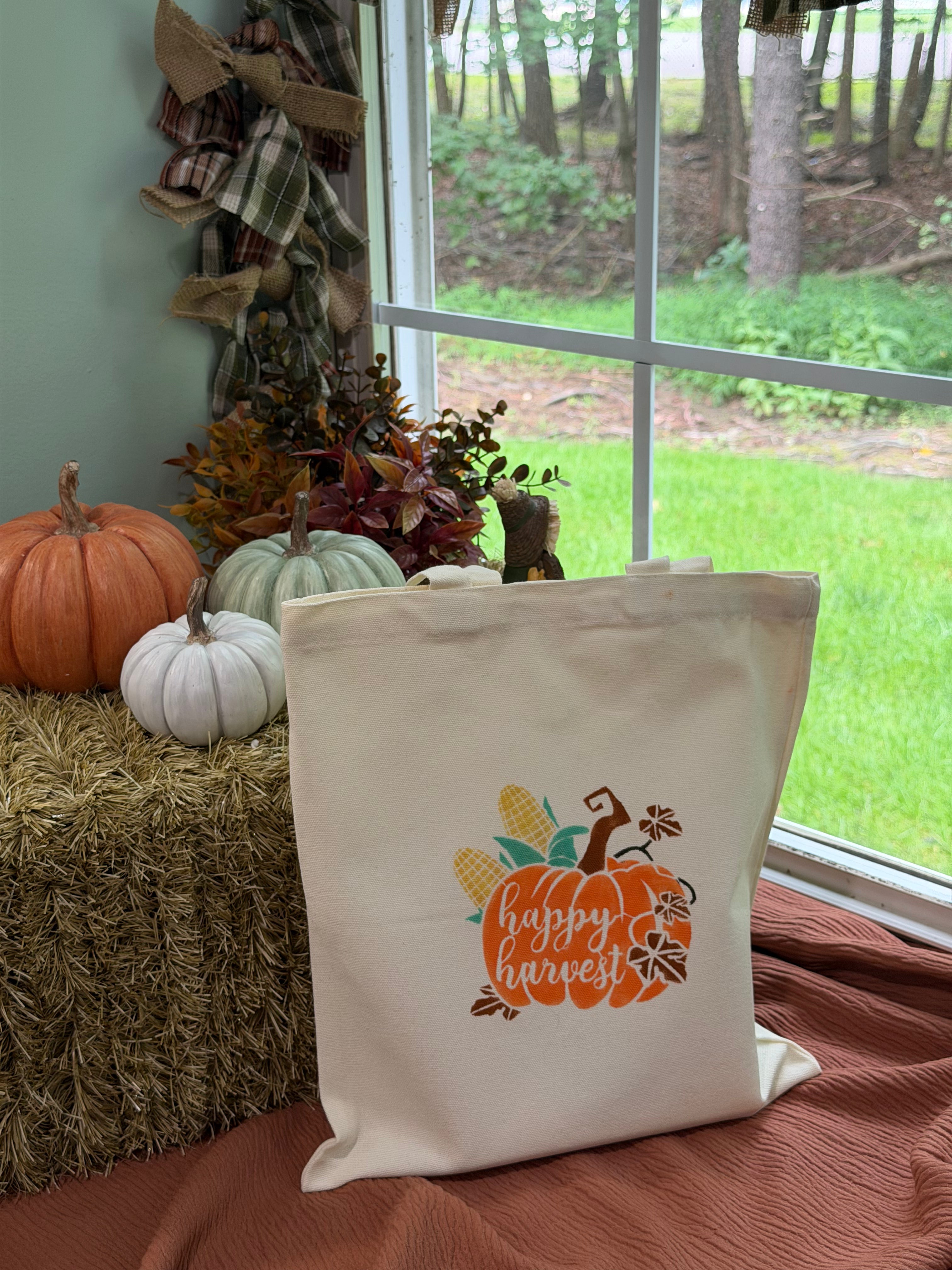 Happy Harvest Pumpkin Canvas Tote Bag
