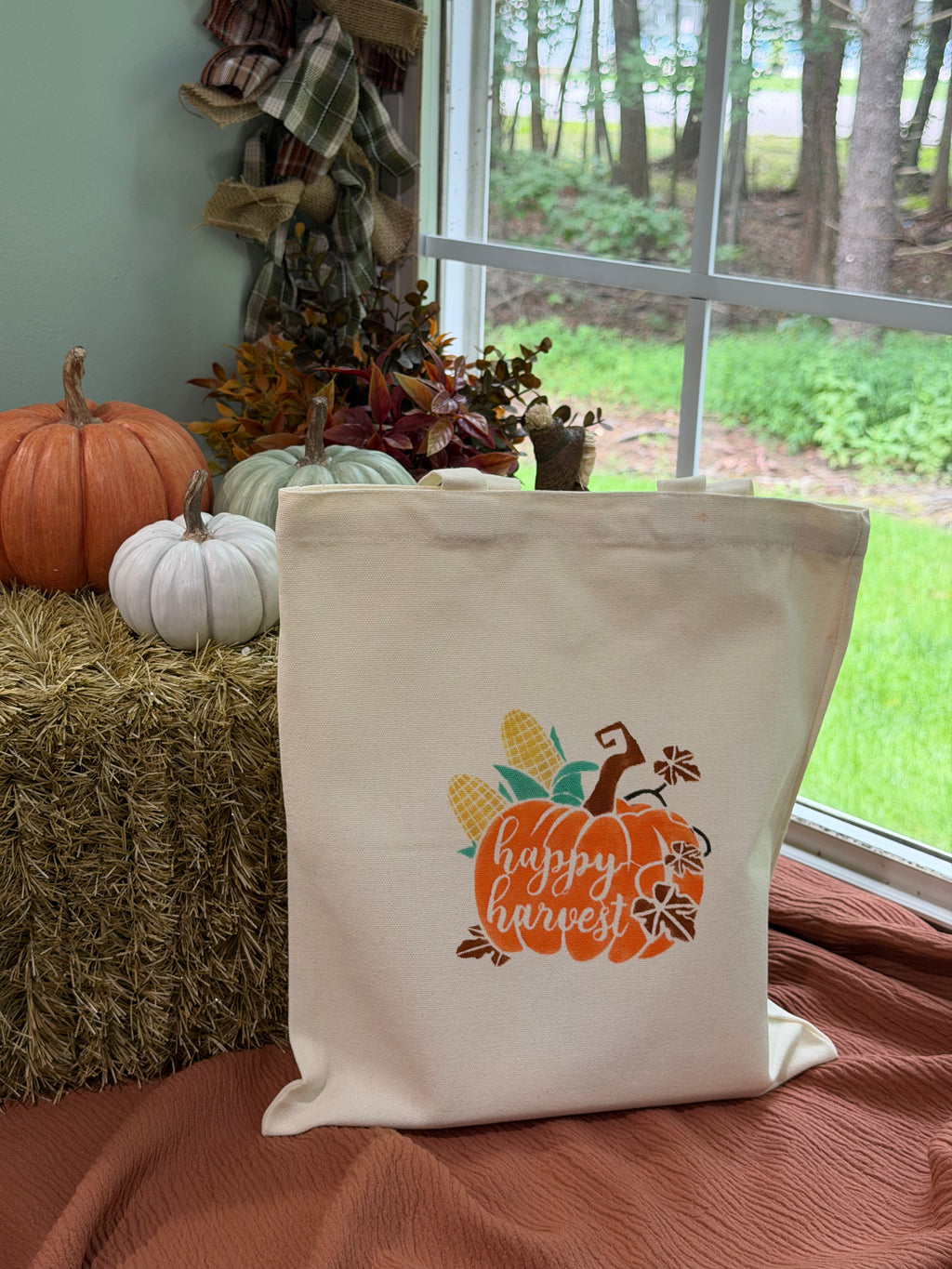 Happy Harvest Pumpkin Canvas Tote Bag