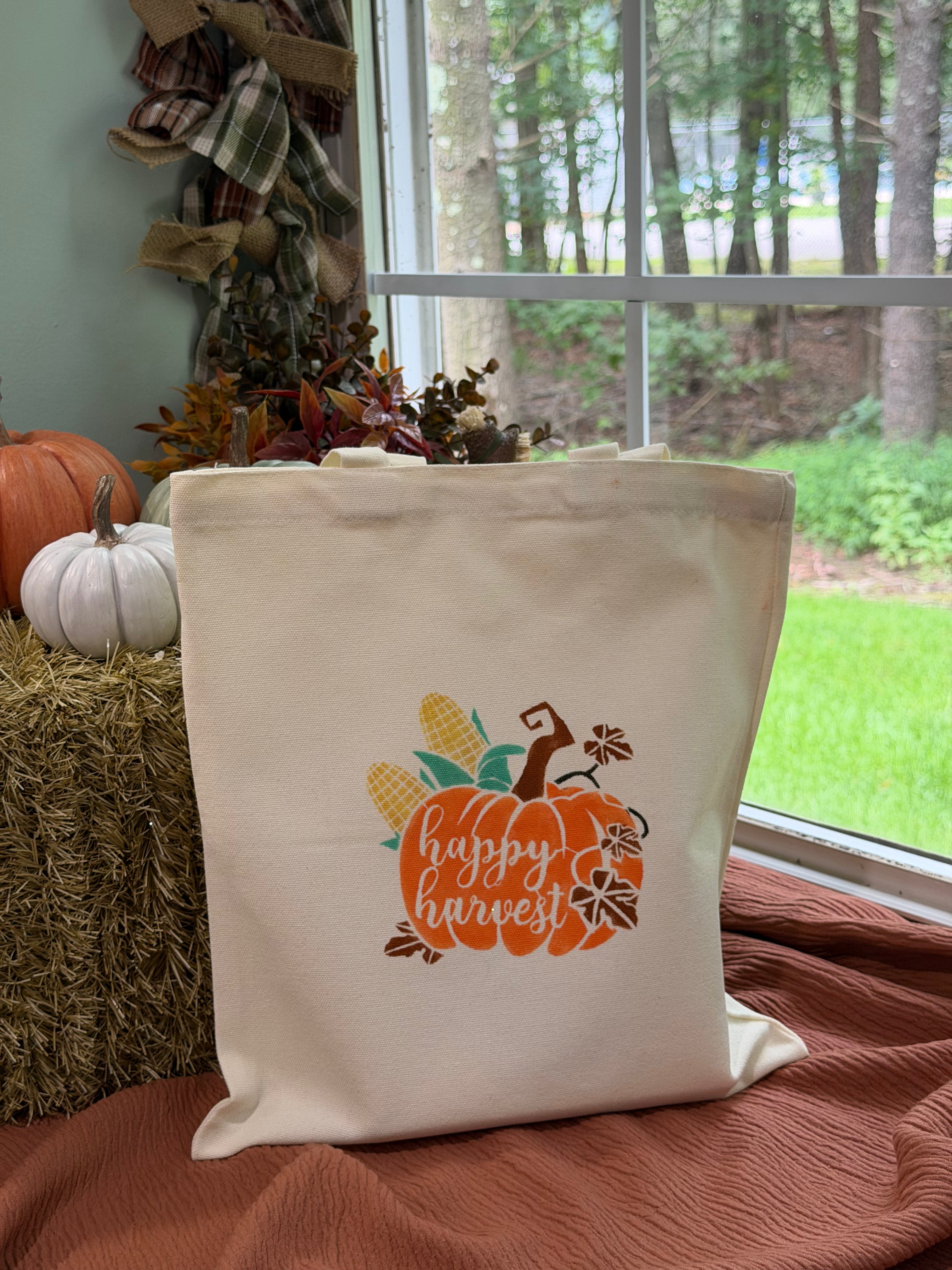 Happy Harvest Pumpkin Canvas Tote Bag