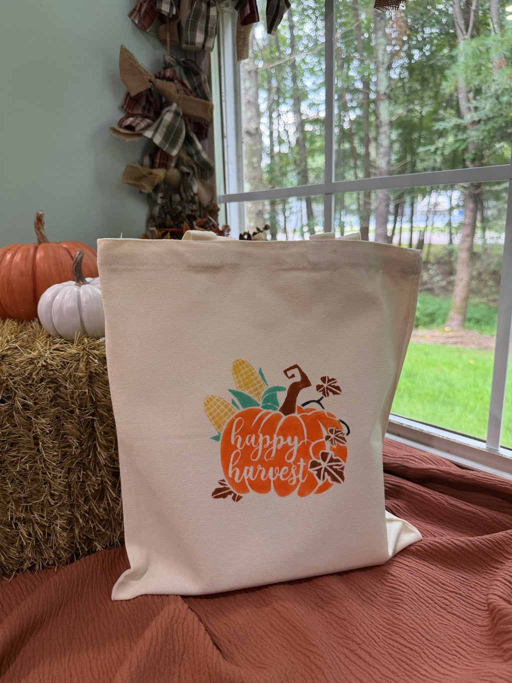 Happy Harvest Pumpkin Canvas Tote Bag