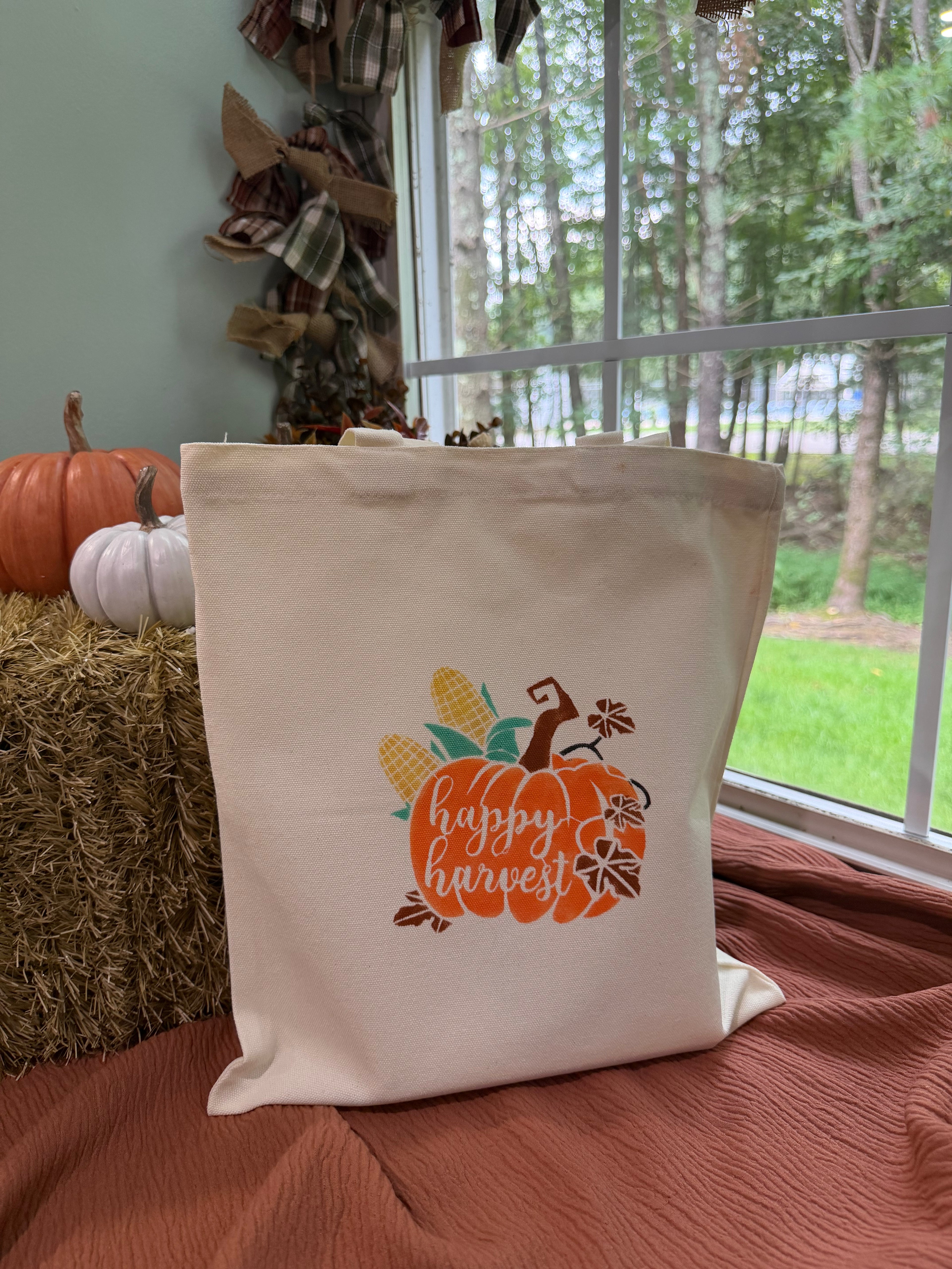 Happy Harvest Pumpkin Canvas Tote Bag
