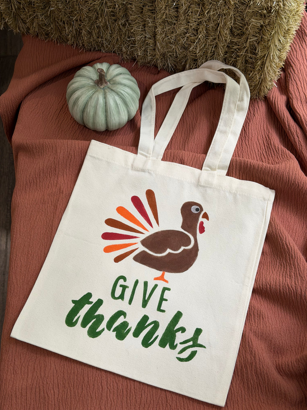 Give Thanks Turkey Canvas Tote Bag