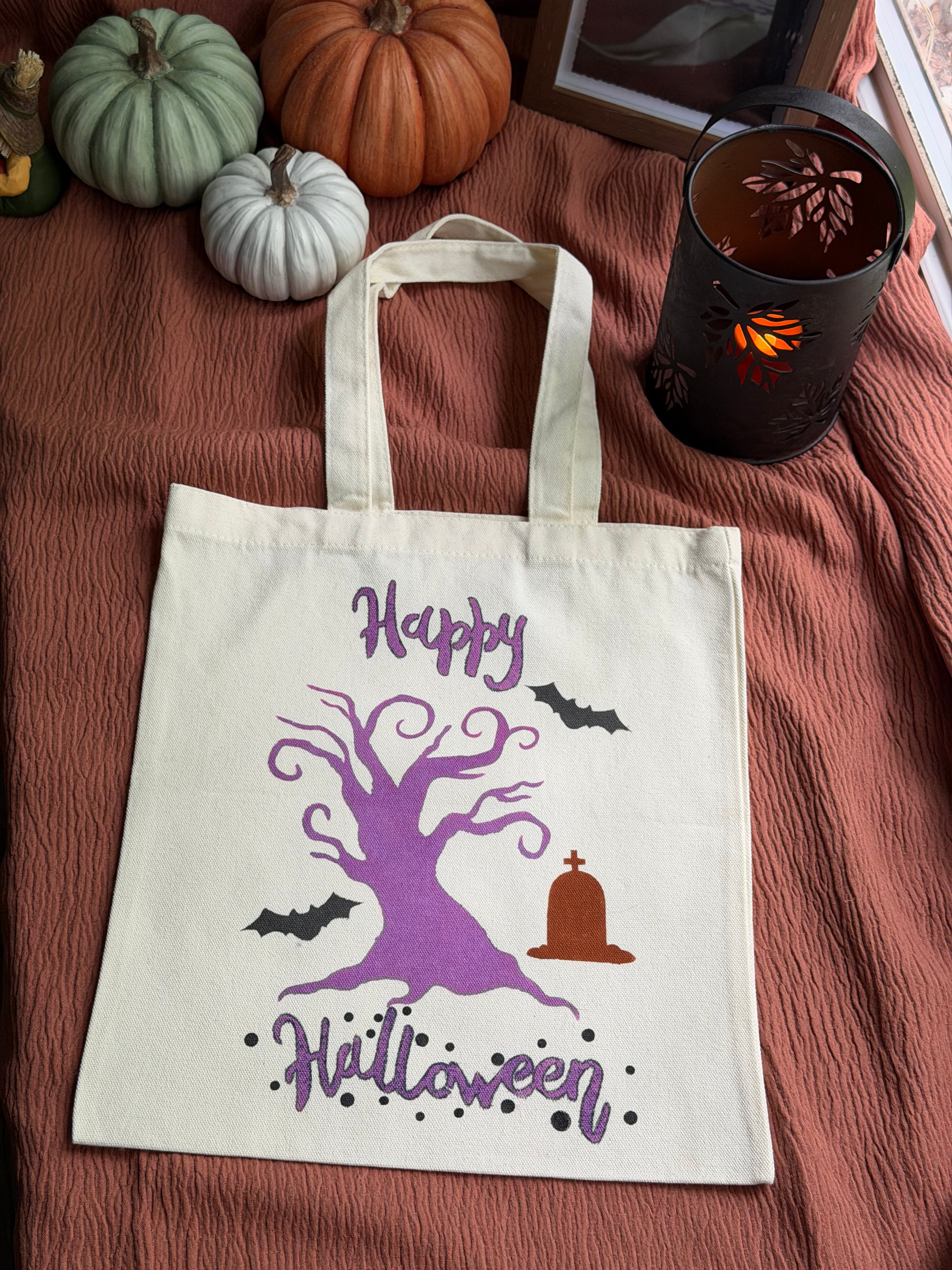 Happy Halloween Spooky Tree Canvas Tote Bag