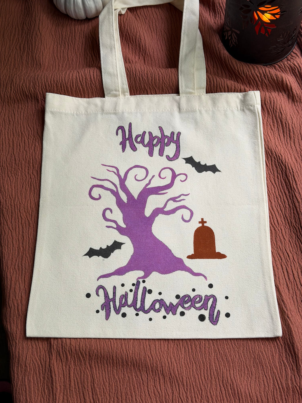 Happy Halloween Spooky Tree Canvas Tote Bag