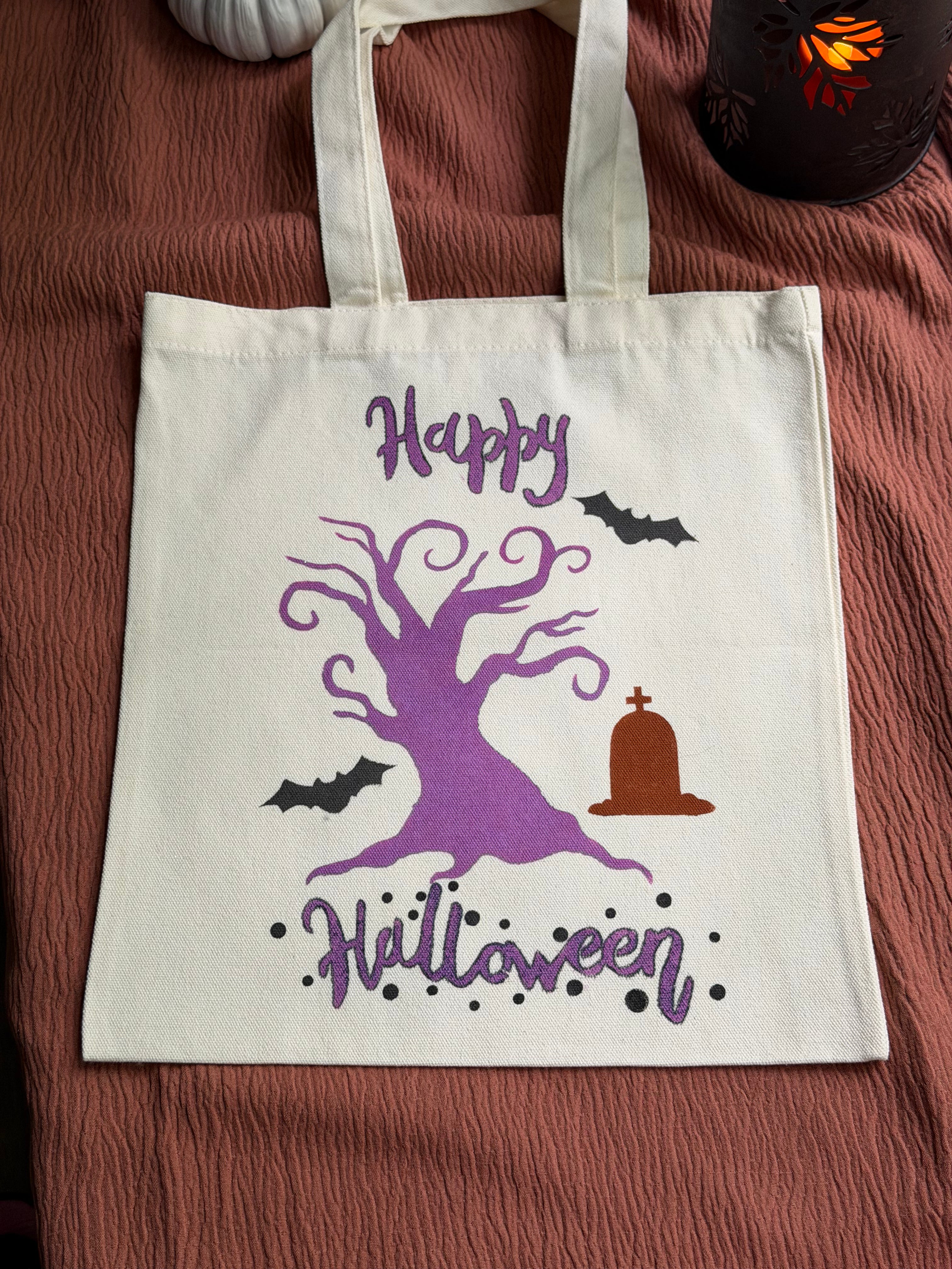 Happy Halloween Spooky Tree Canvas Tote Bag