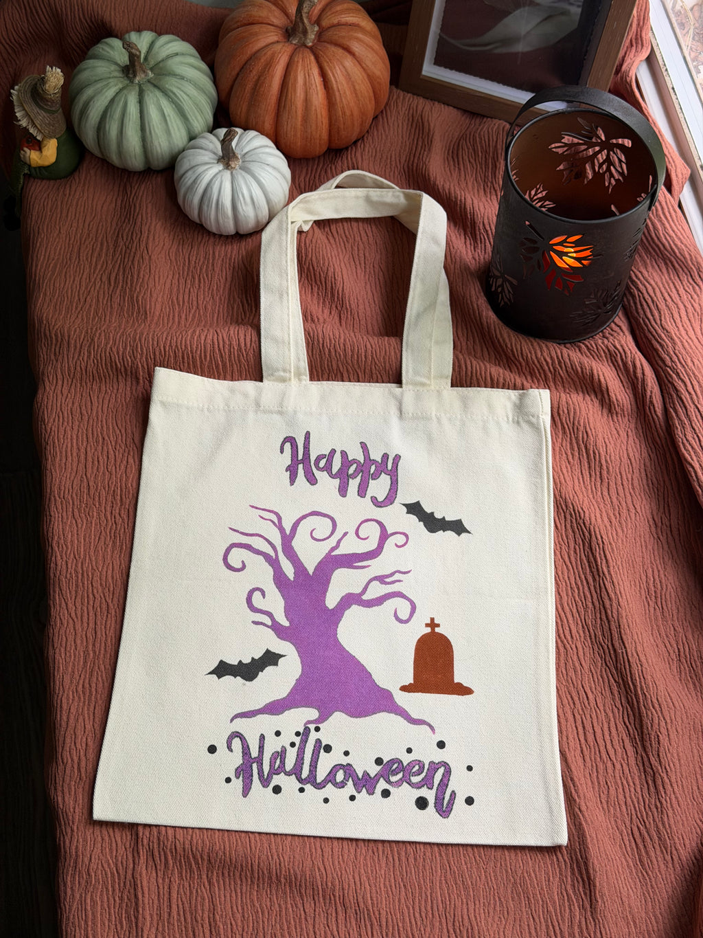 Happy Halloween Spooky Tree Canvas Tote Bag