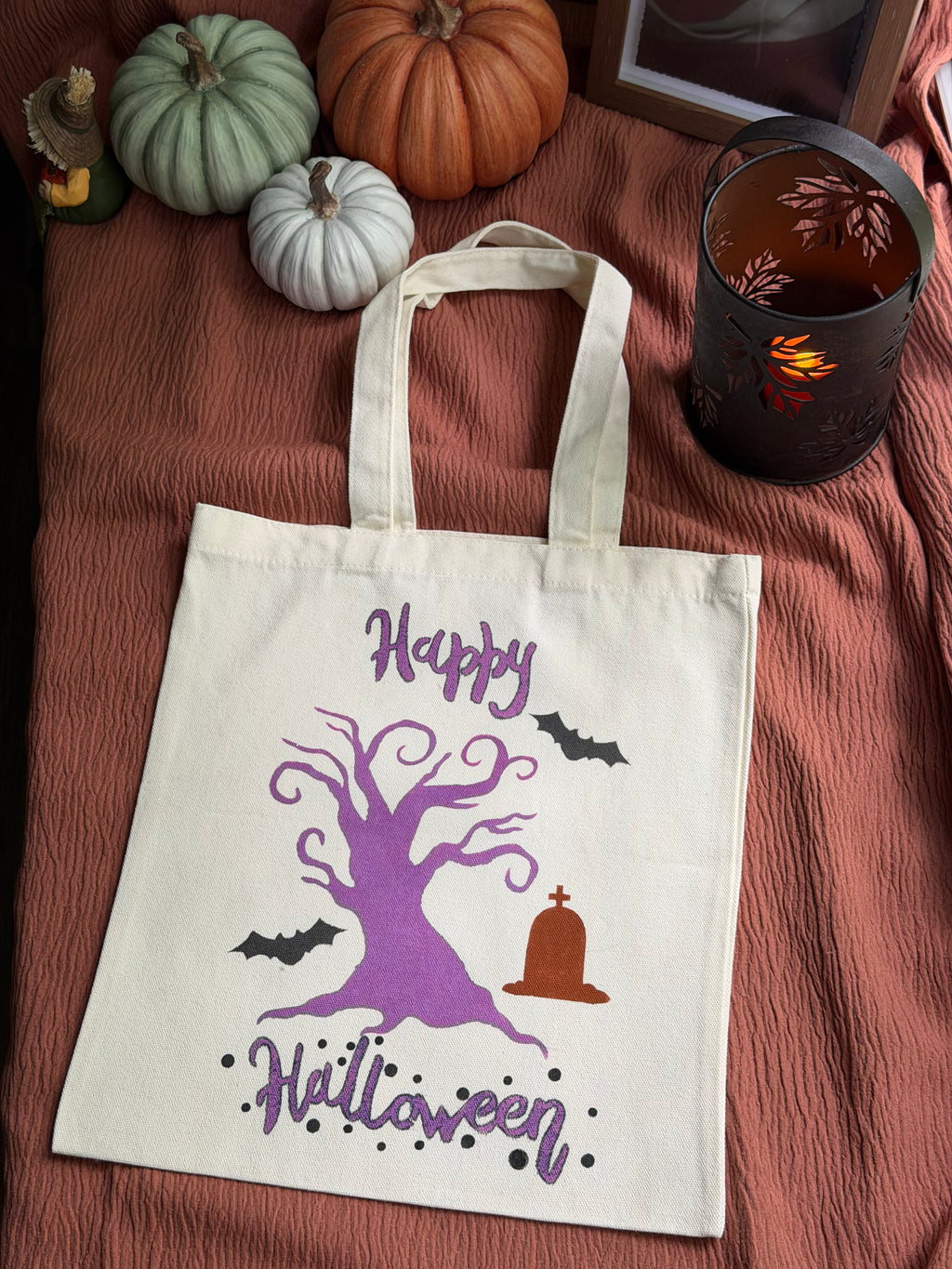 Happy Halloween Spooky Tree Canvas Tote Bag