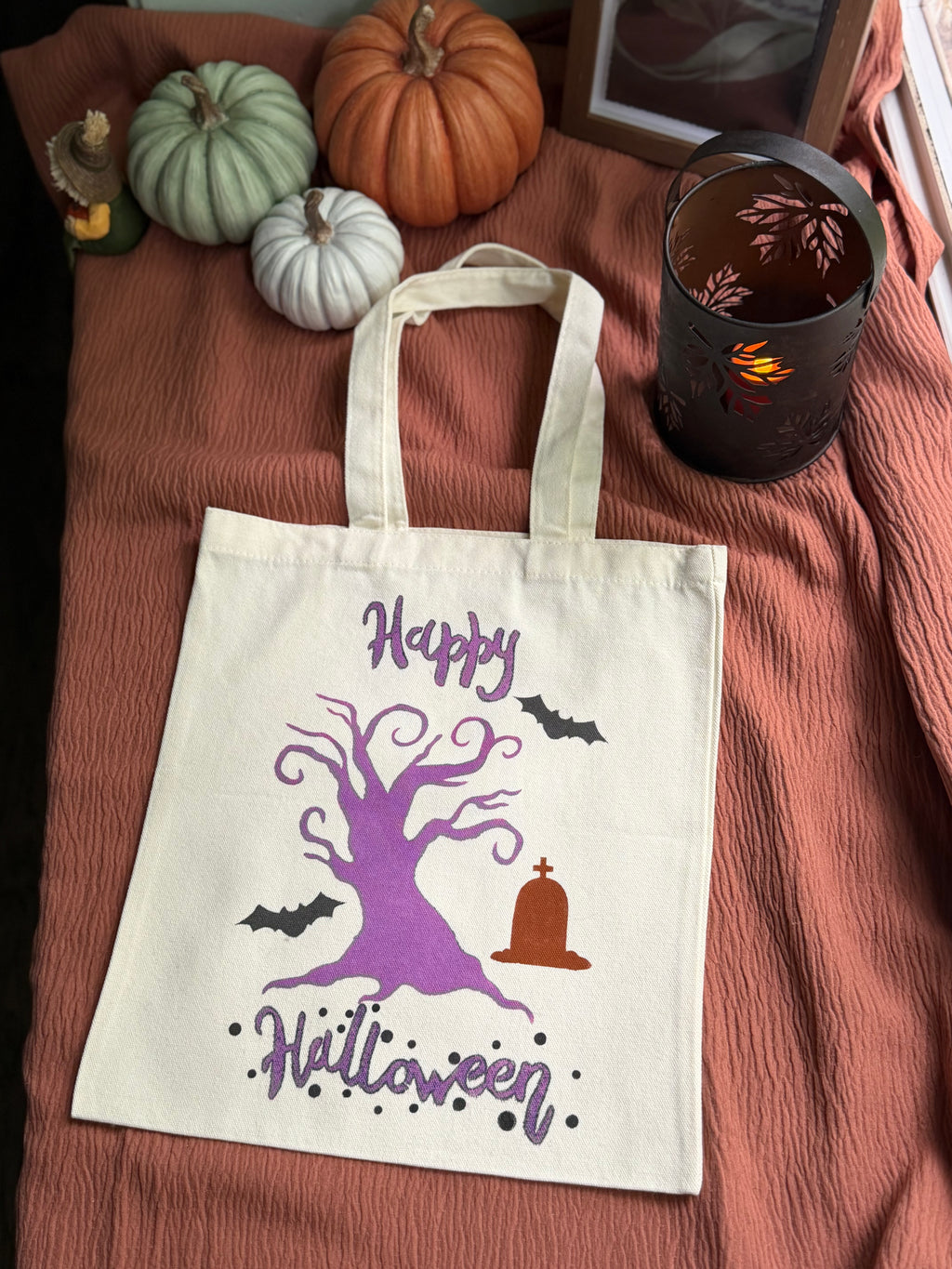 Happy Halloween Spooky Tree Canvas Tote Bag