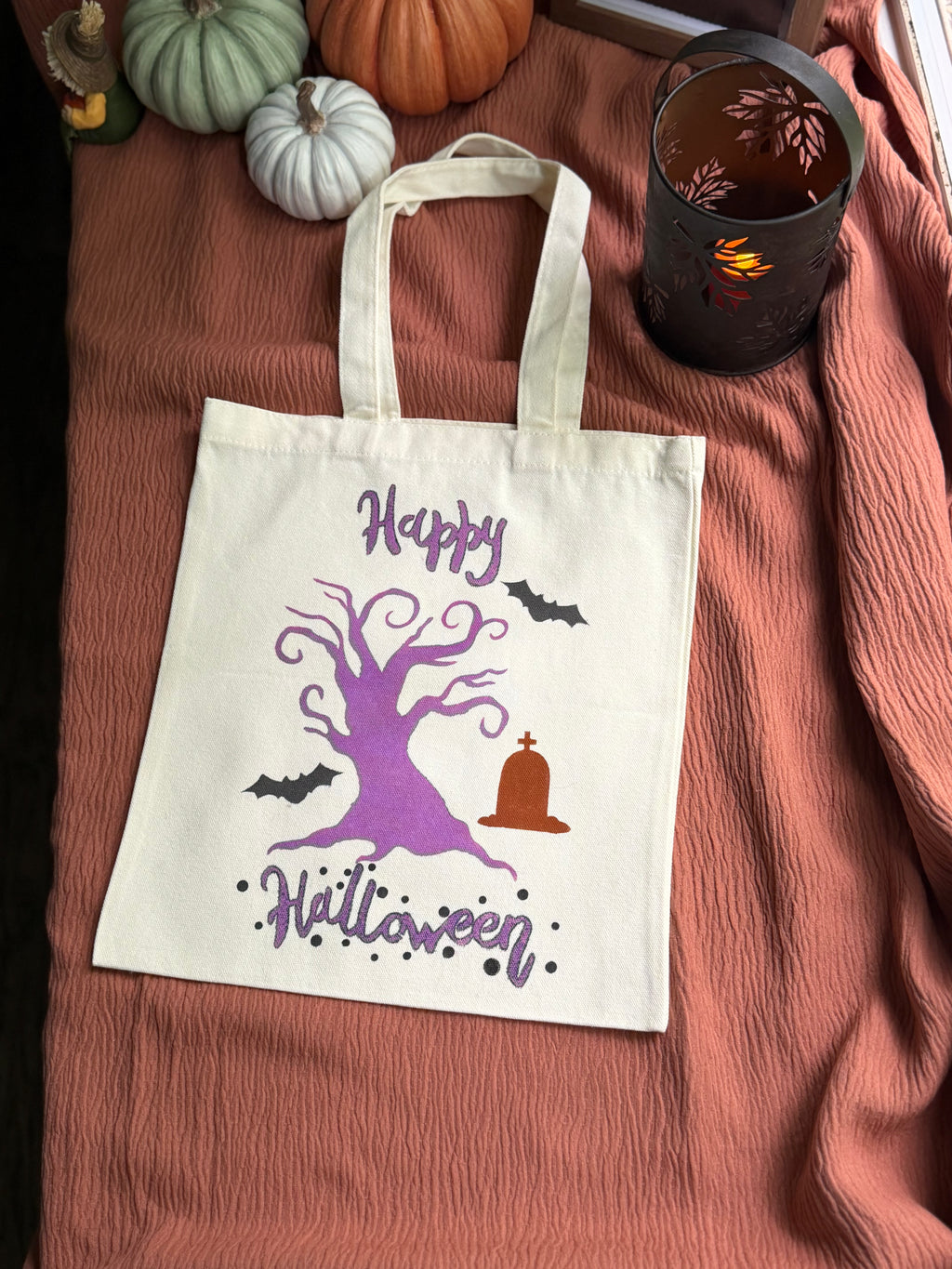 Happy Halloween Spooky Tree Canvas Tote Bag