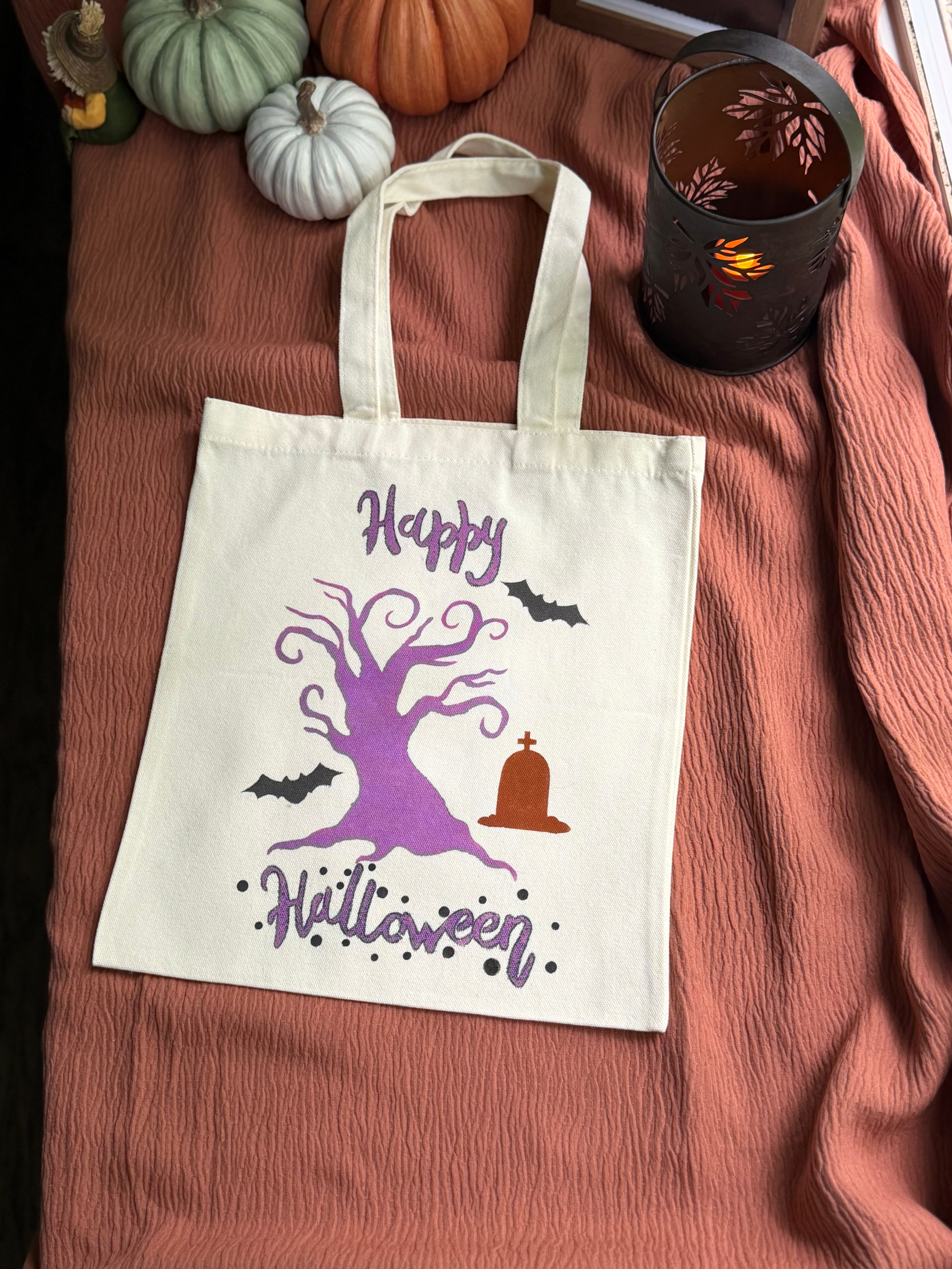 Happy Halloween Spooky Tree Canvas Tote Bag