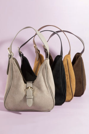 Buckle Detail Suede Handbag