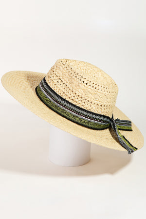 Boho Pattern Ribbon Straw Braided Hat