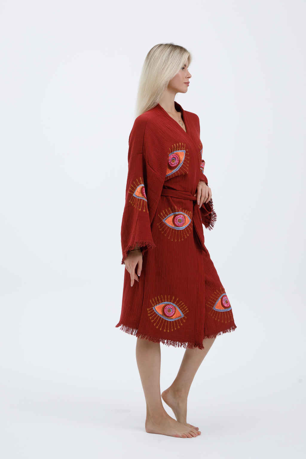 Terracotta Mystic Eye Hand-Print Kimono