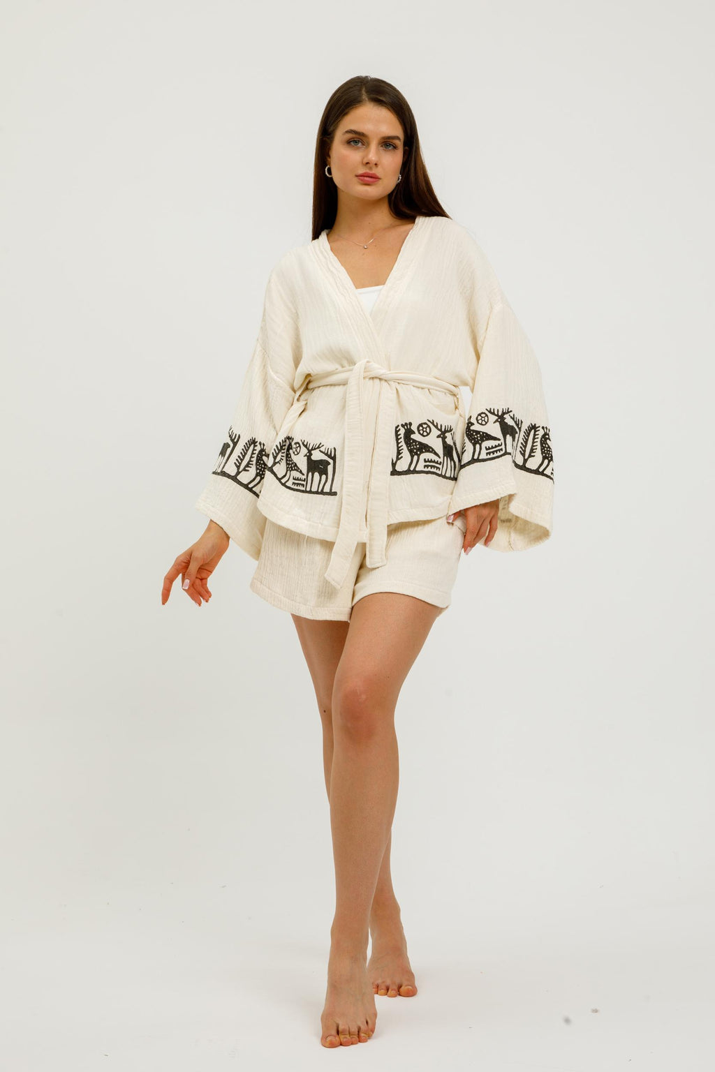 Wild Spirit Hand-Print Kimono & Short Set