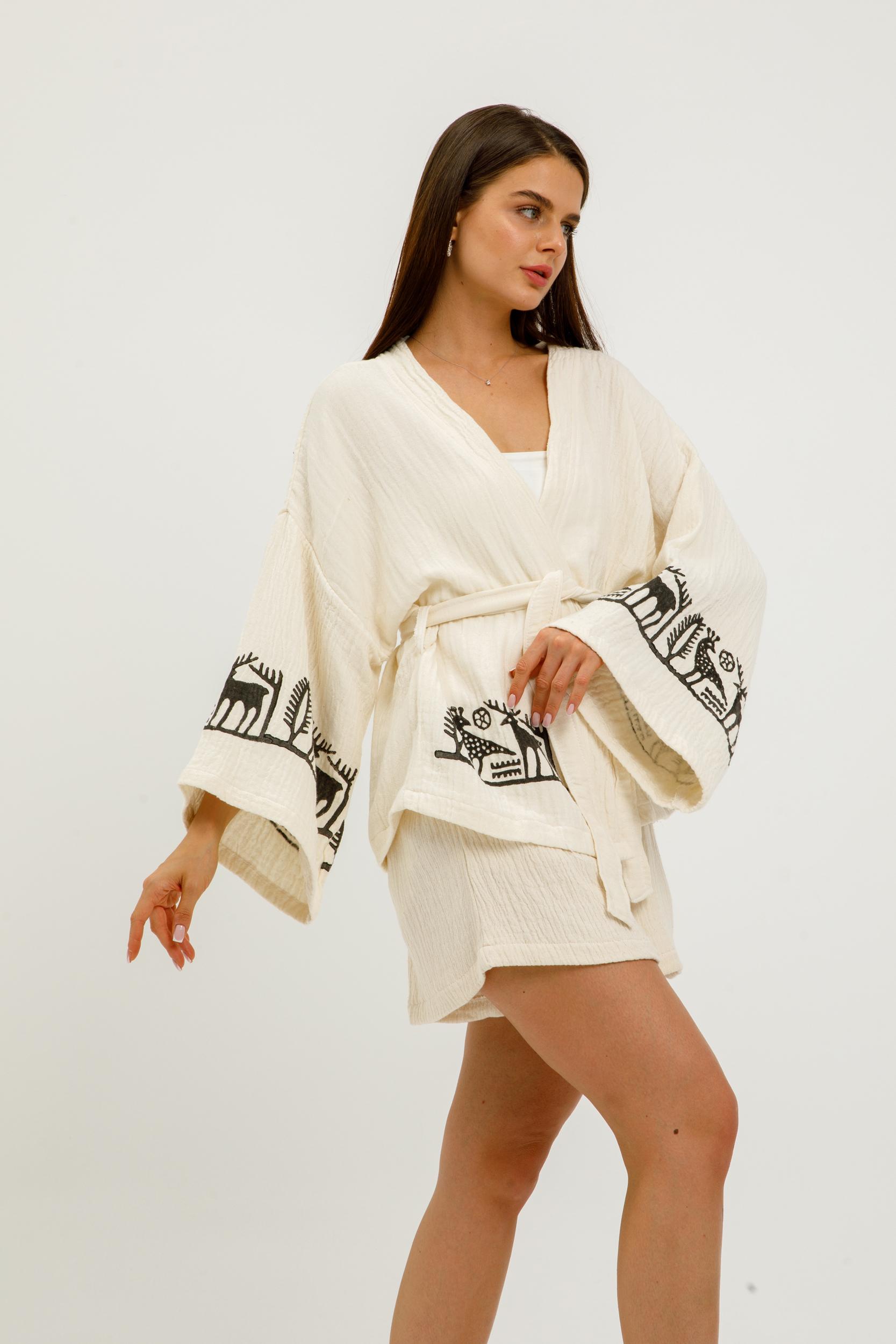 Wild Spirit Hand-Print Kimono & Short Set