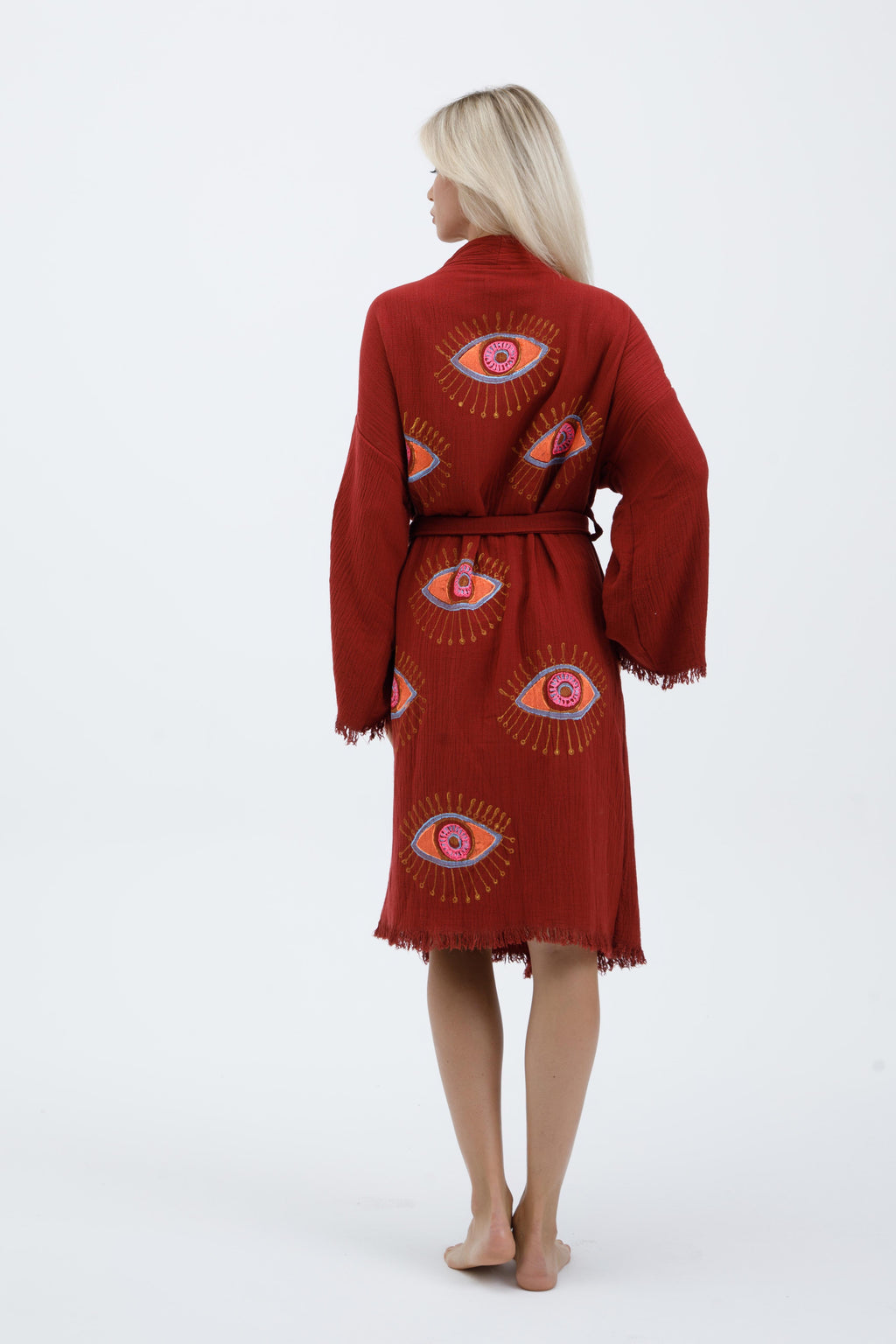 Terracotta Mystic Eye Hand-Print Kimono