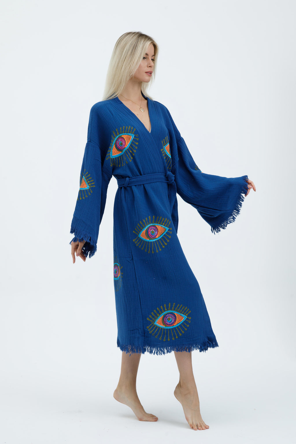 Indigo Mystic Eye Hand-Print Kimono
