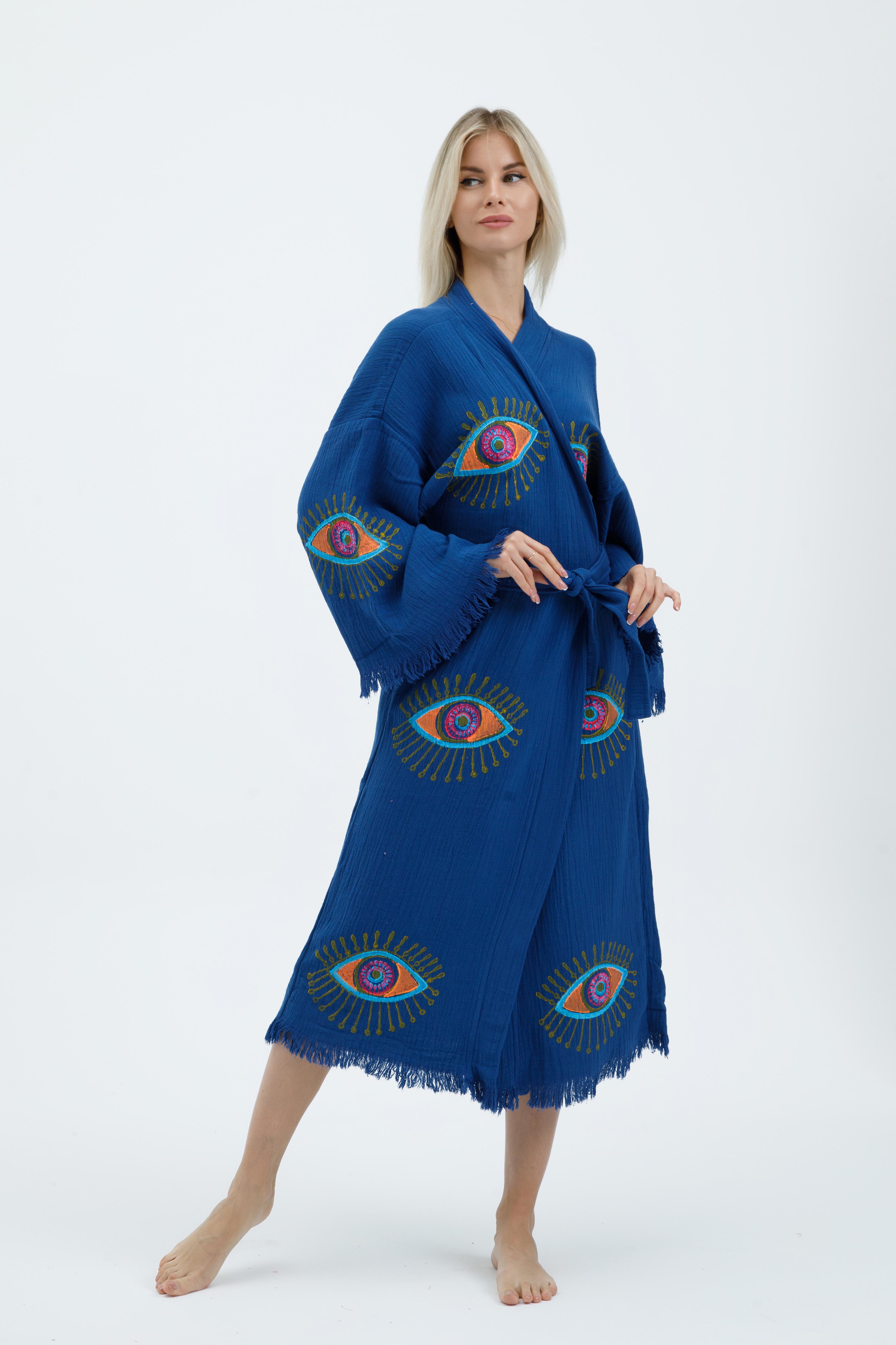 Indigo Mystic Eye Hand-Print Kimono