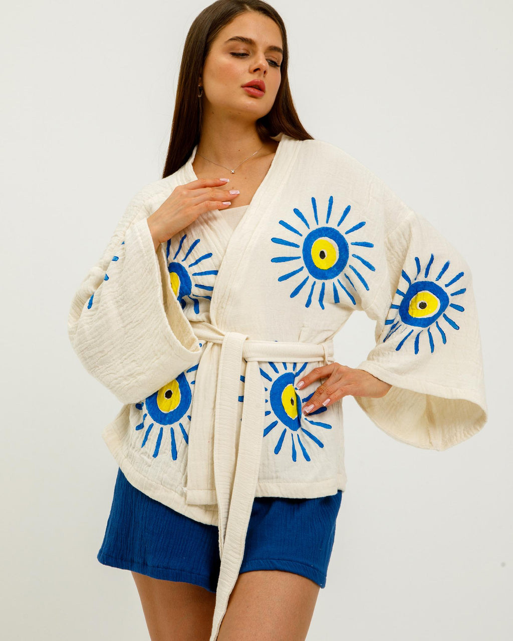 Solar Charm Hand-Print Kimono & Short Set