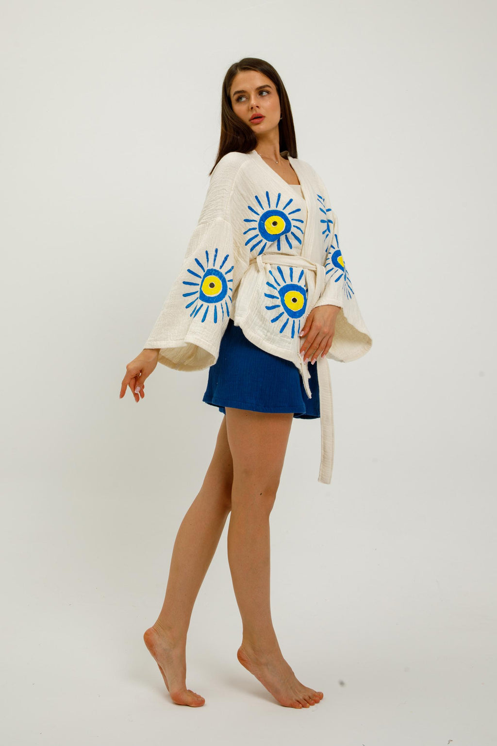 Solar Charm Hand-Print Kimono & Short Set