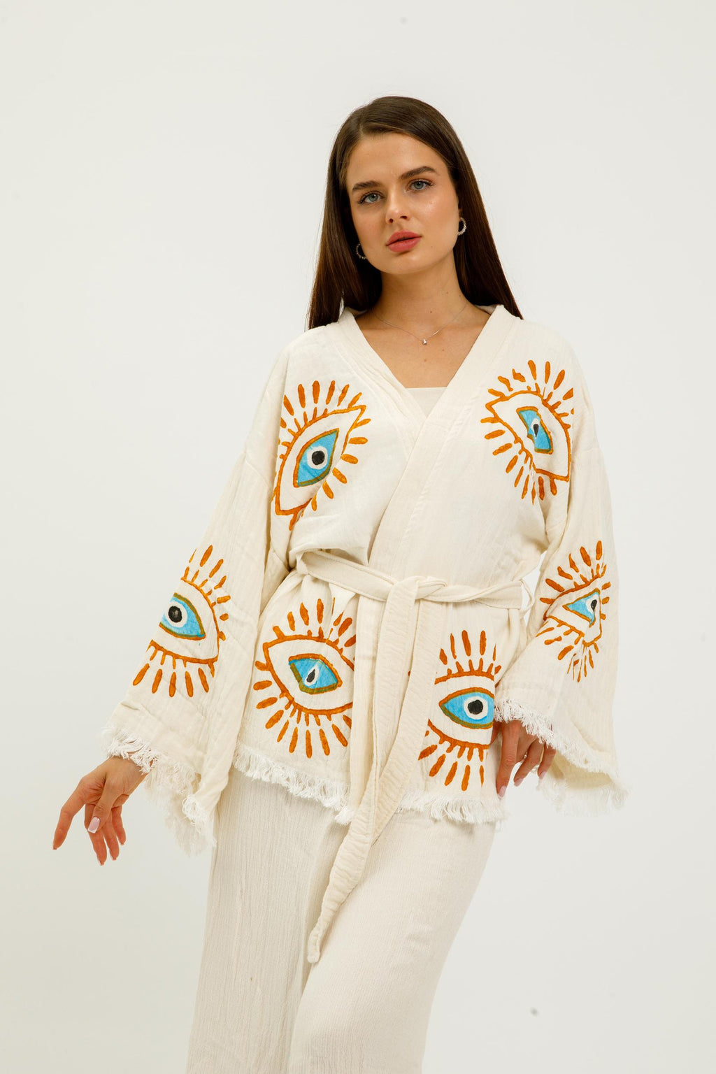 Amber Sun Mystic Hand-Print Kimono Set