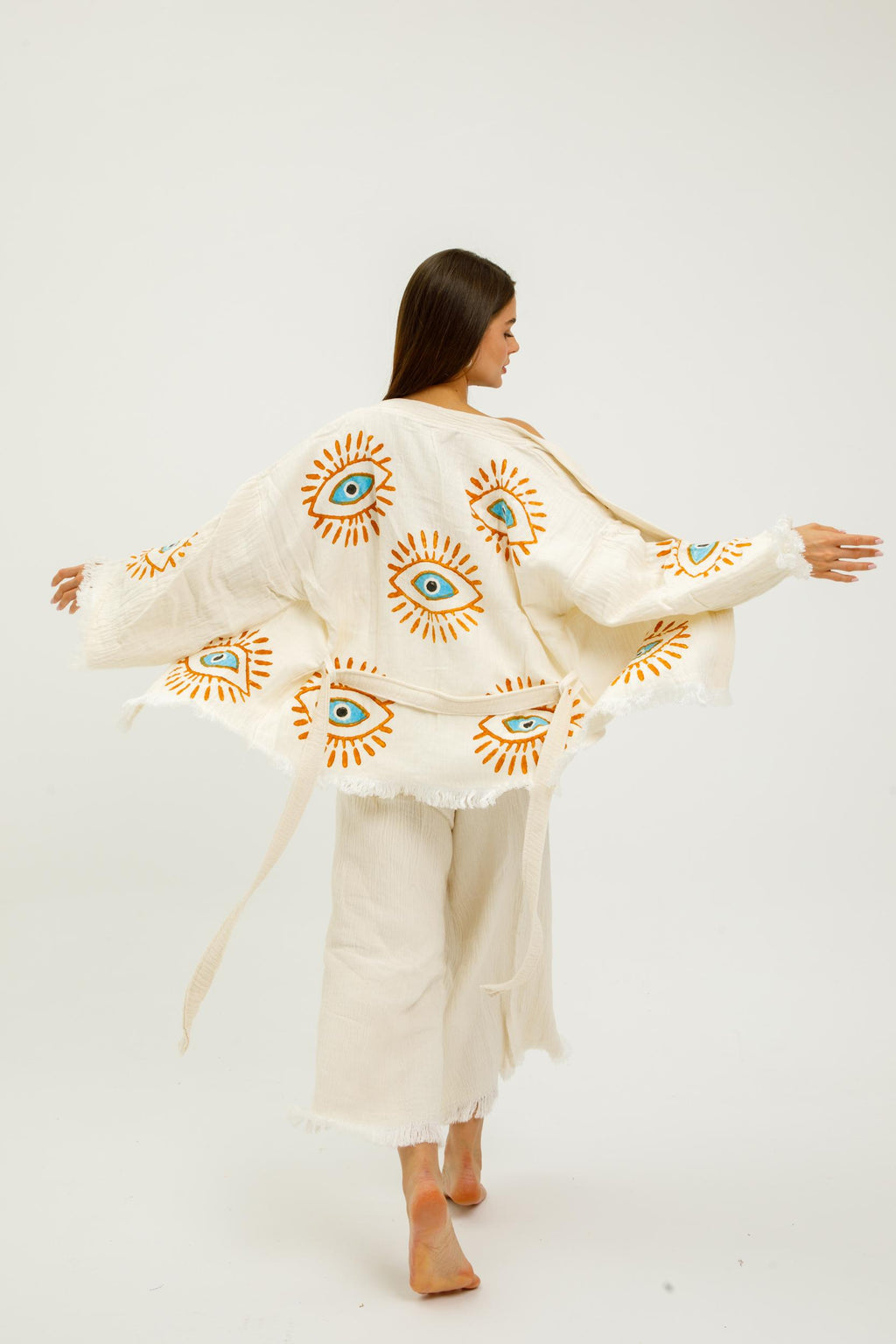 Amber Sun Mystic Hand-Print Kimono Set