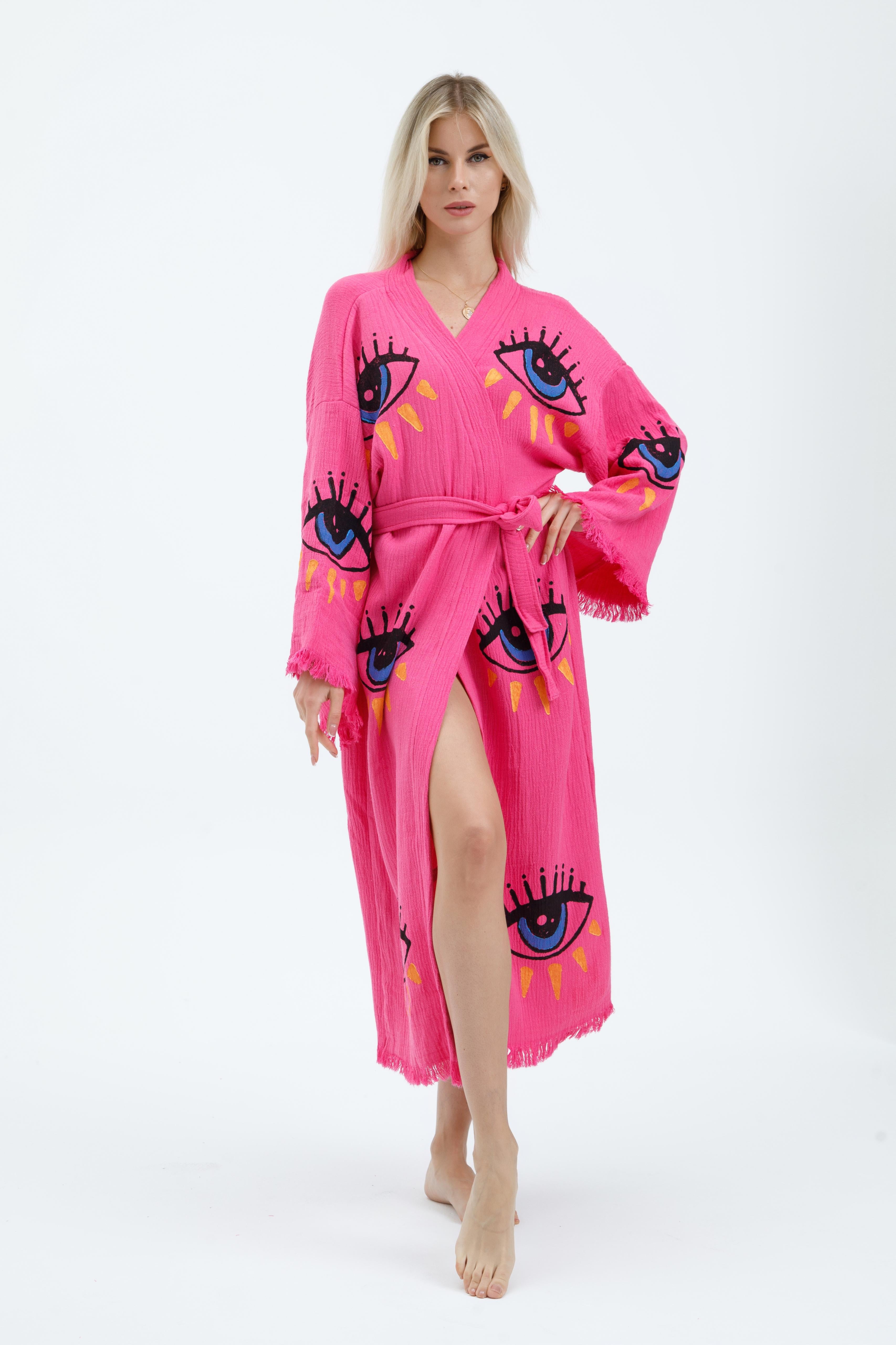 Electric Pink Mystic Eye Hand-Print Kimono