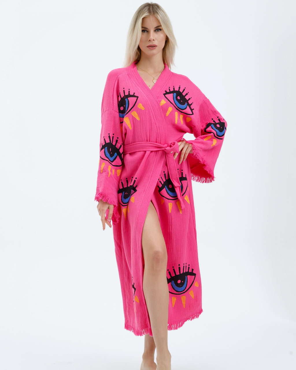 Electric Pink Mystic Eye Hand-Print Kimono