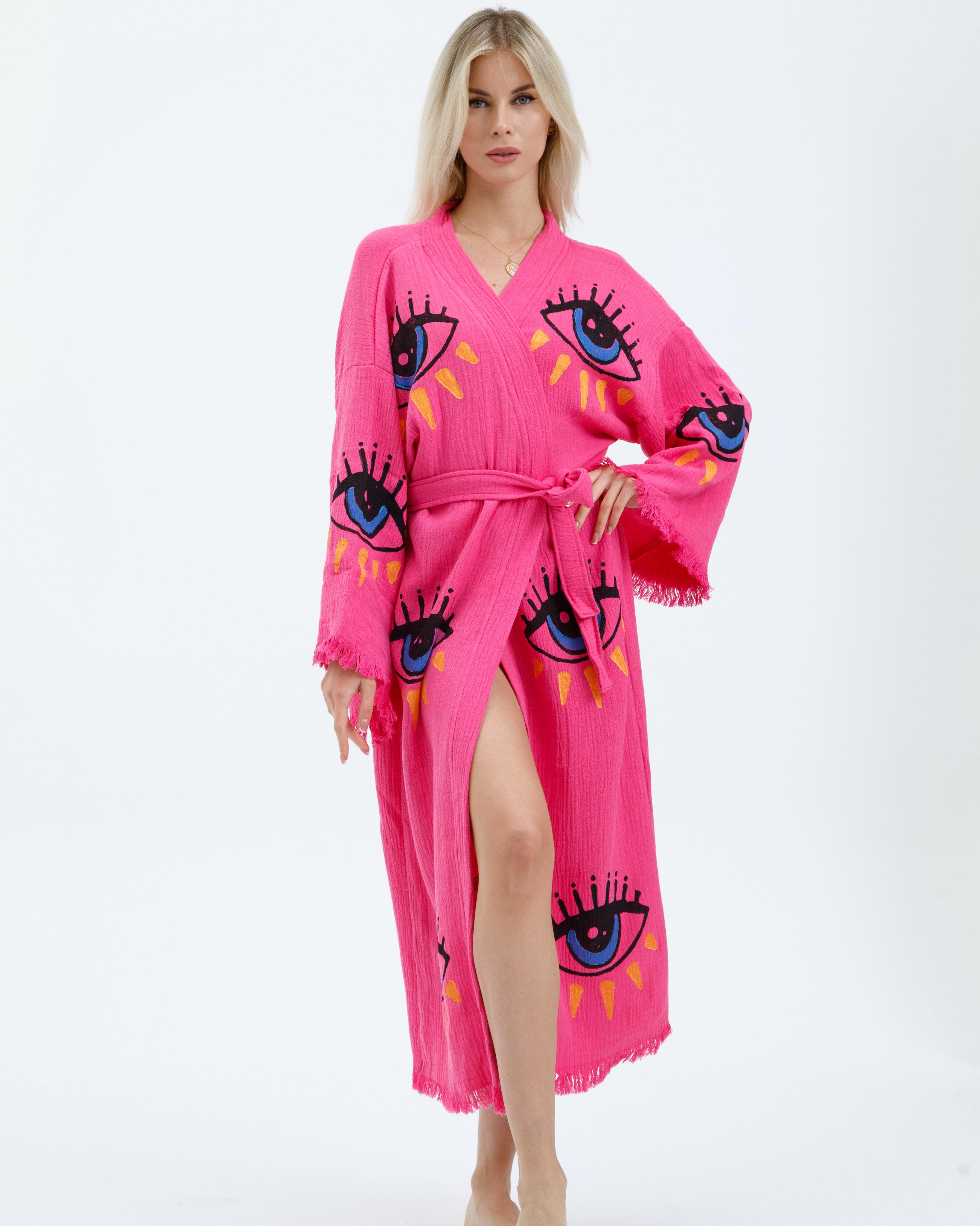 Electric Pink Mystic Eye Hand-Print Kimono