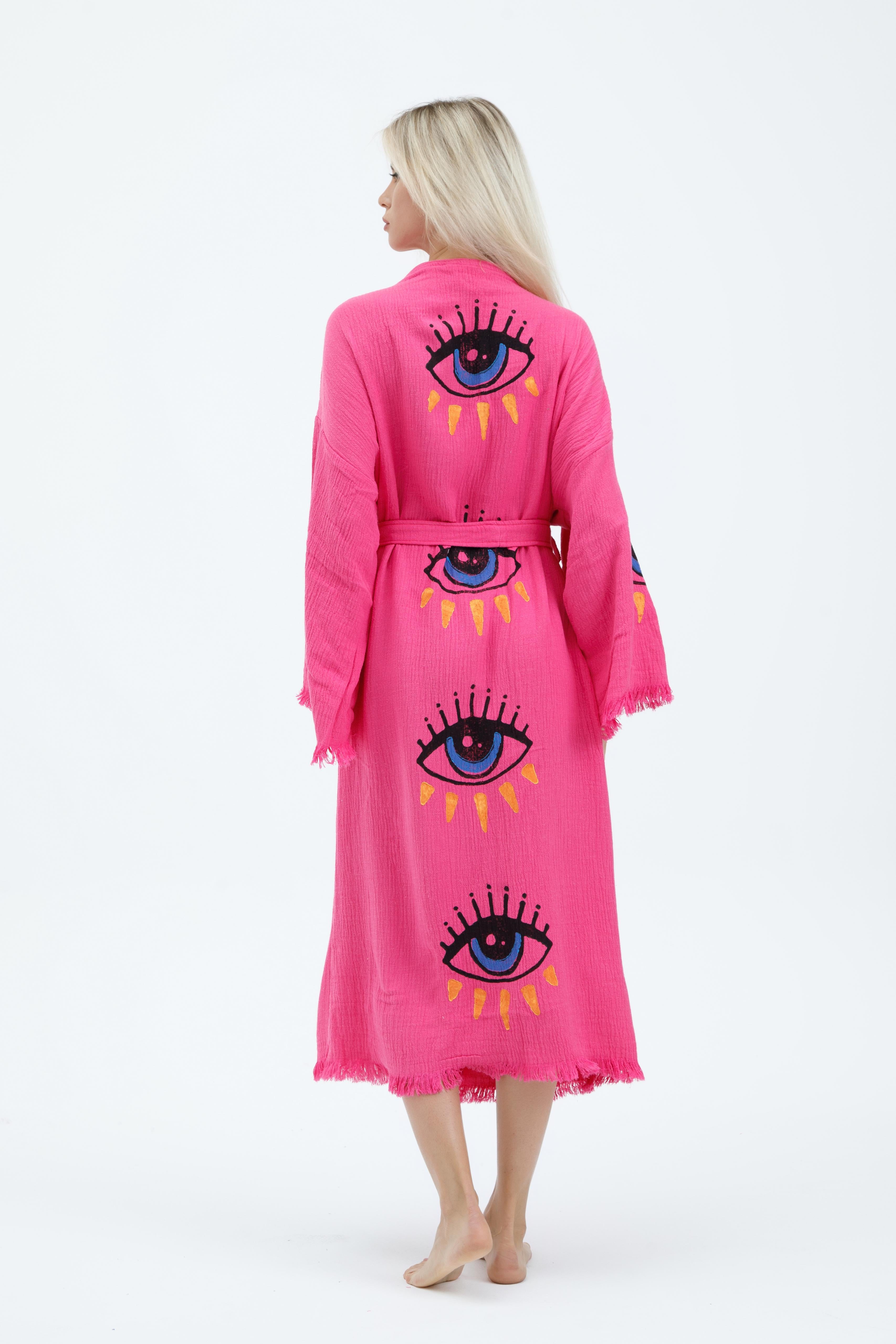 Electric Pink Mystic Eye Hand-Print Kimono