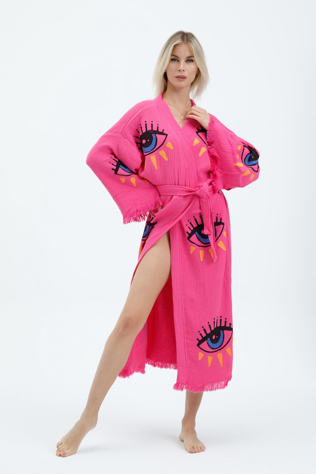 Electric Pink Mystic Eye Hand-Print Kimono