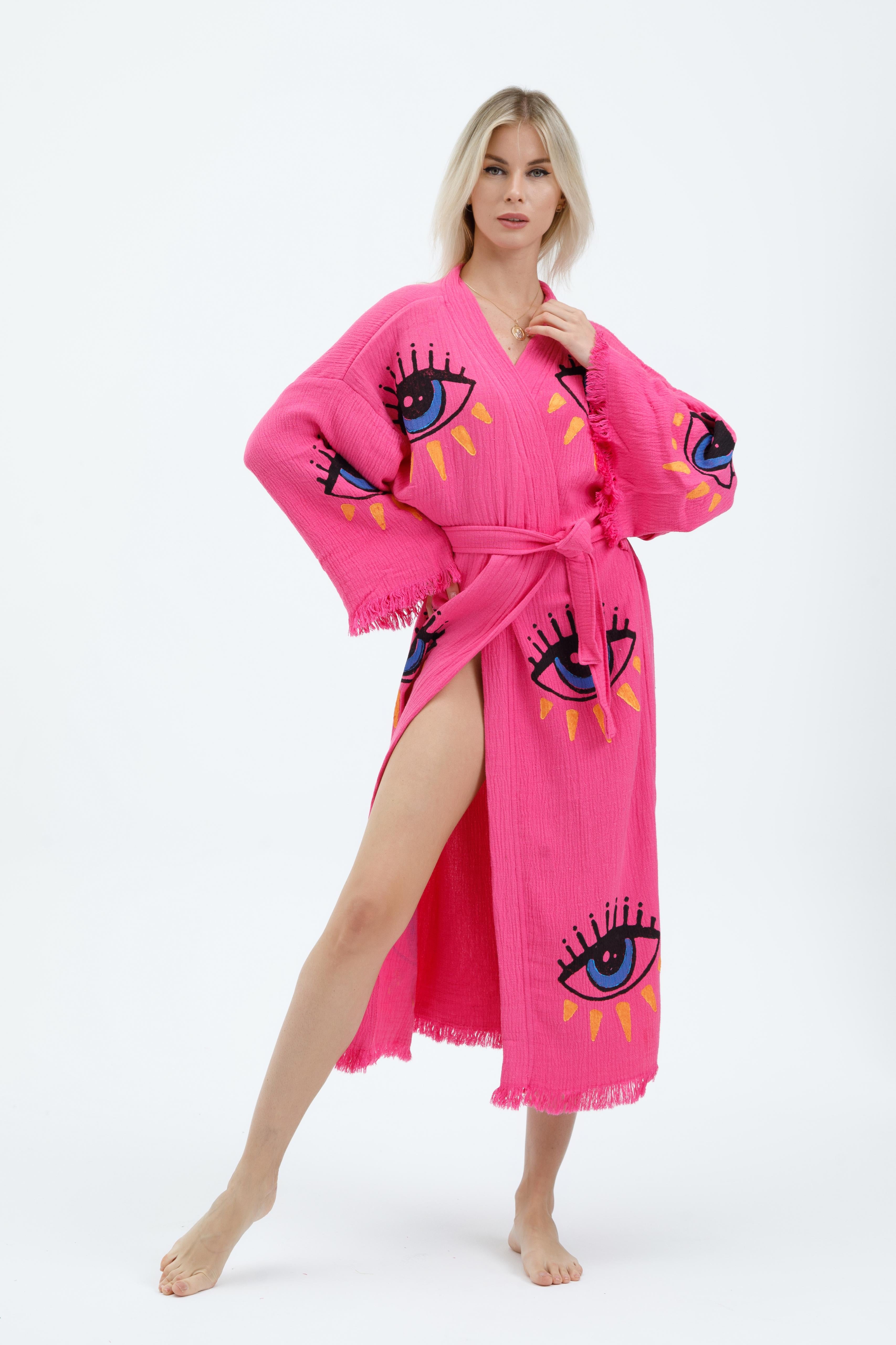 Electric Pink Mystic Eye Hand-Print Kimono
