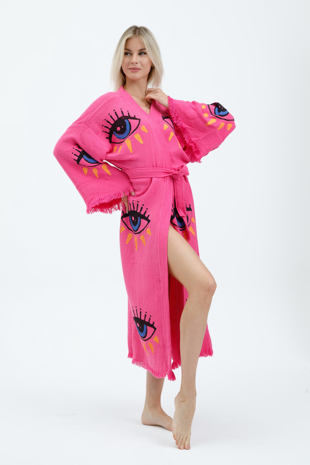 Electric Pink Mystic Eye Hand-Print Kimono