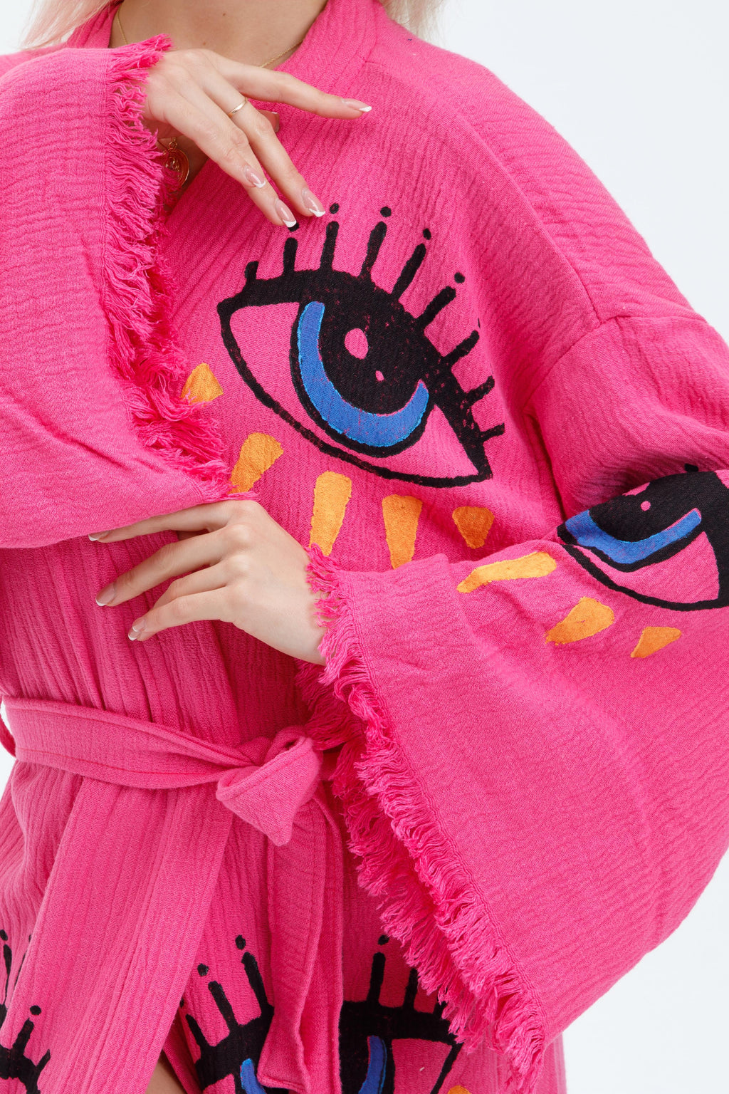 Electric Pink Mystic Eye Hand-Print Kimono