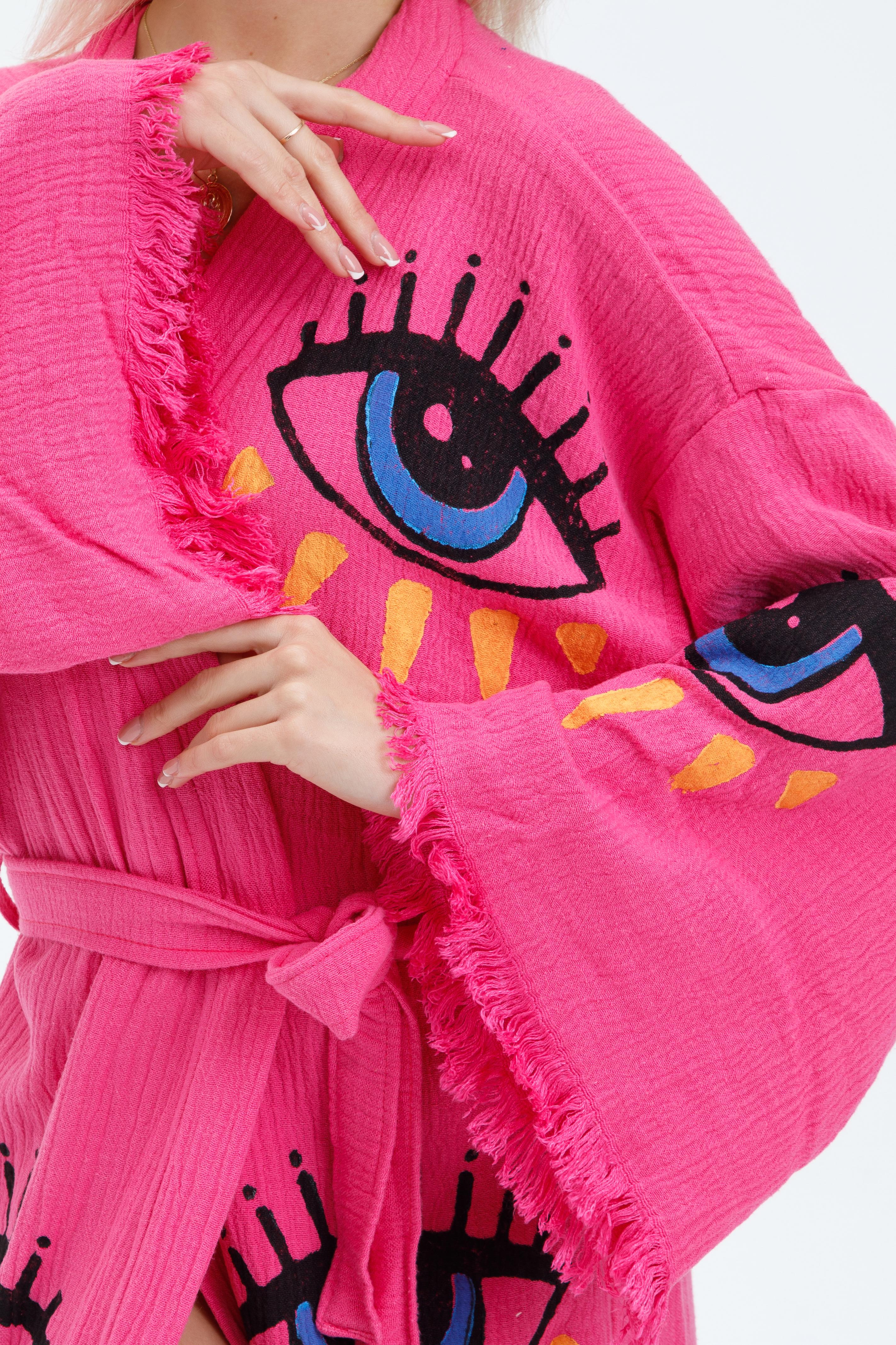 Electric Pink Mystic Eye Hand-Print Kimono