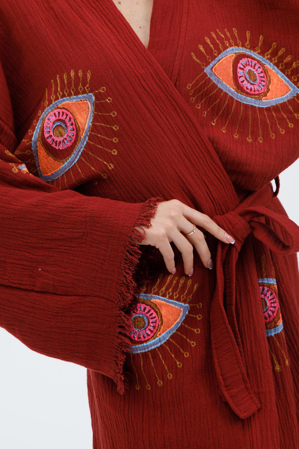 Terracotta Mystic Eye Hand-Print Kimono